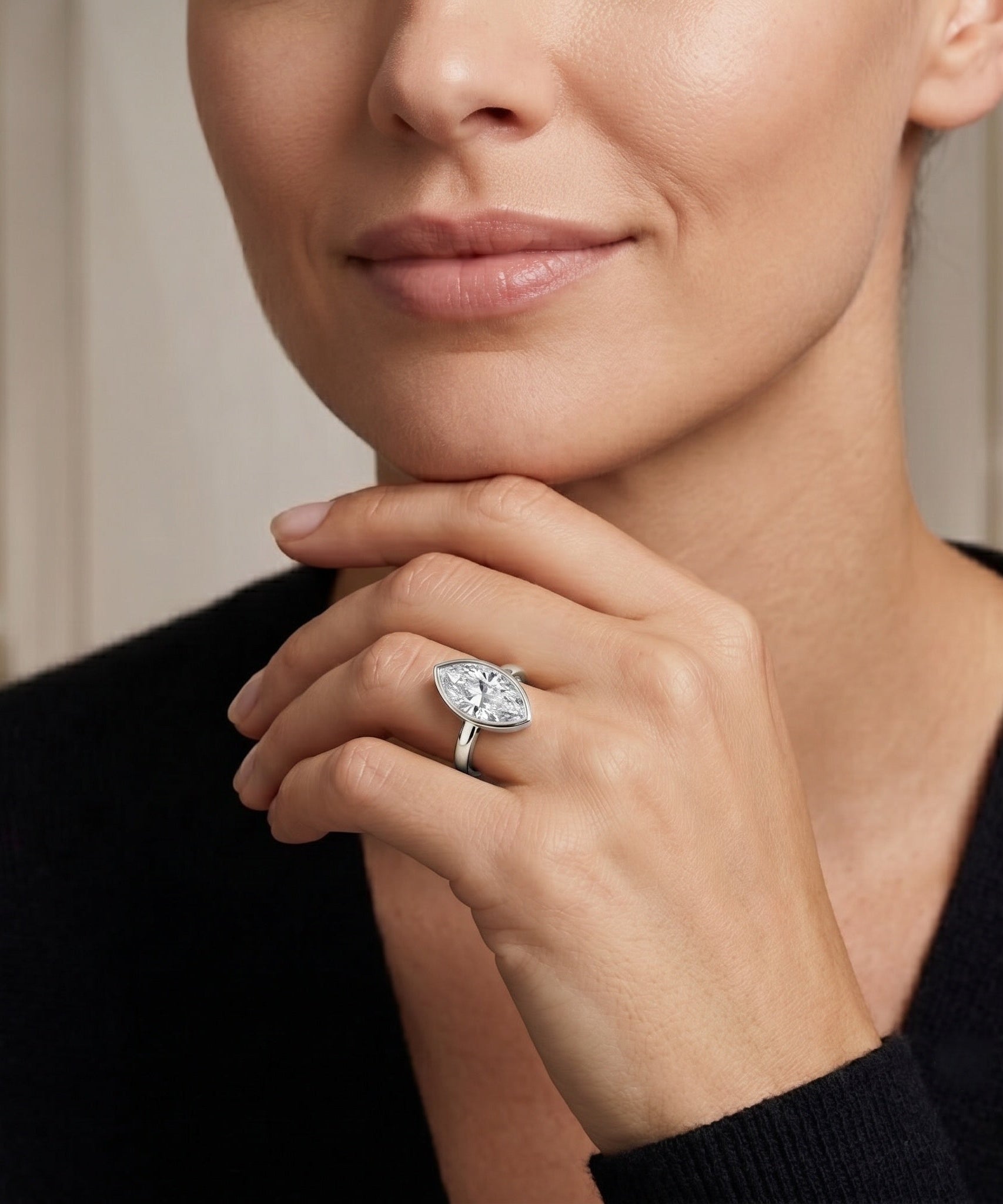 4 Carat Marquise Cut Lab Grown Diamond Bezel Engagement Ring with IGI Certificate