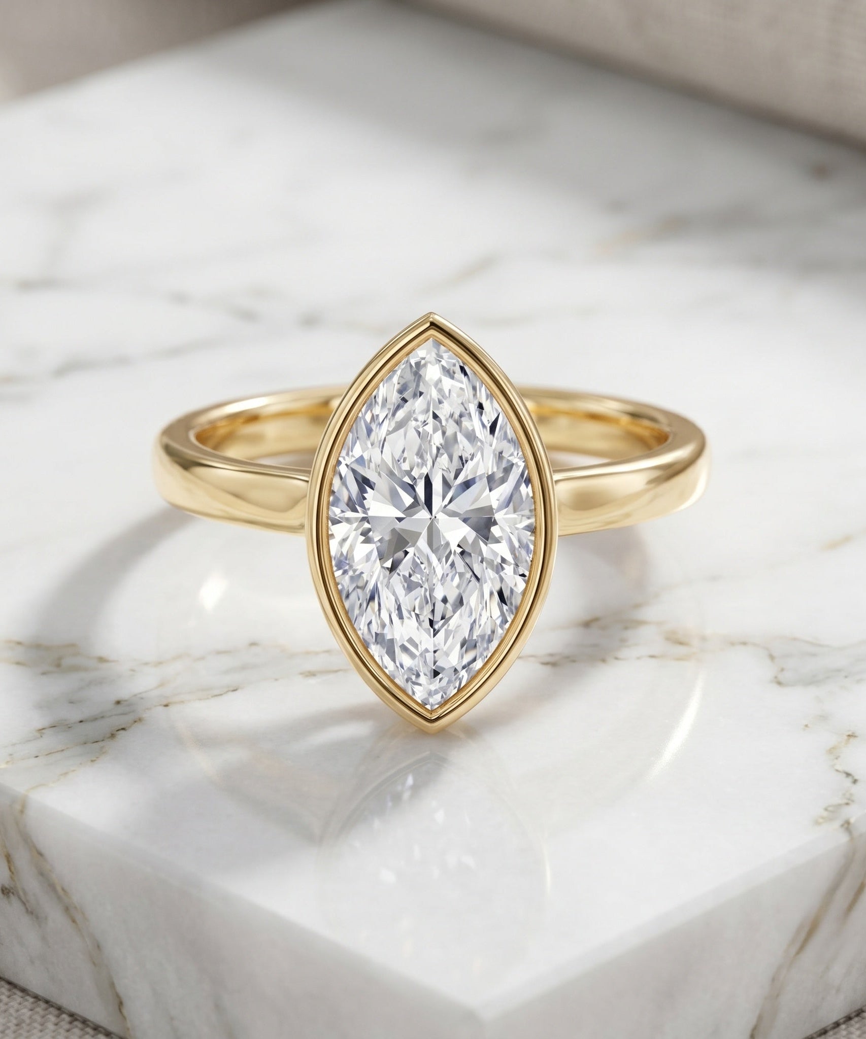 4 Carat Marquise Cut Lab Grown Diamond Bezel Engagement Ring with IGI Certificate