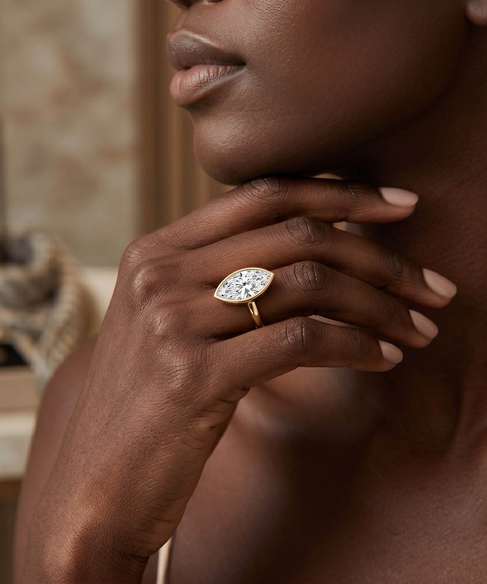 4 Carat Marquise Cut Lab Grown Diamond Bezel Engagement Ring with IGI Certificate