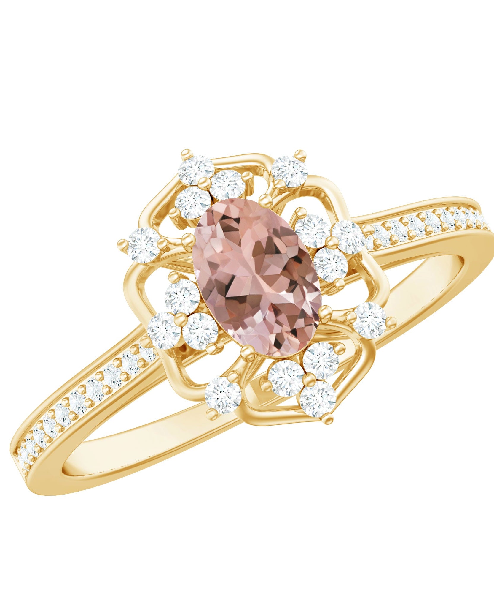 Vintage Inspired Morganite Engagement Ring with Diamonds