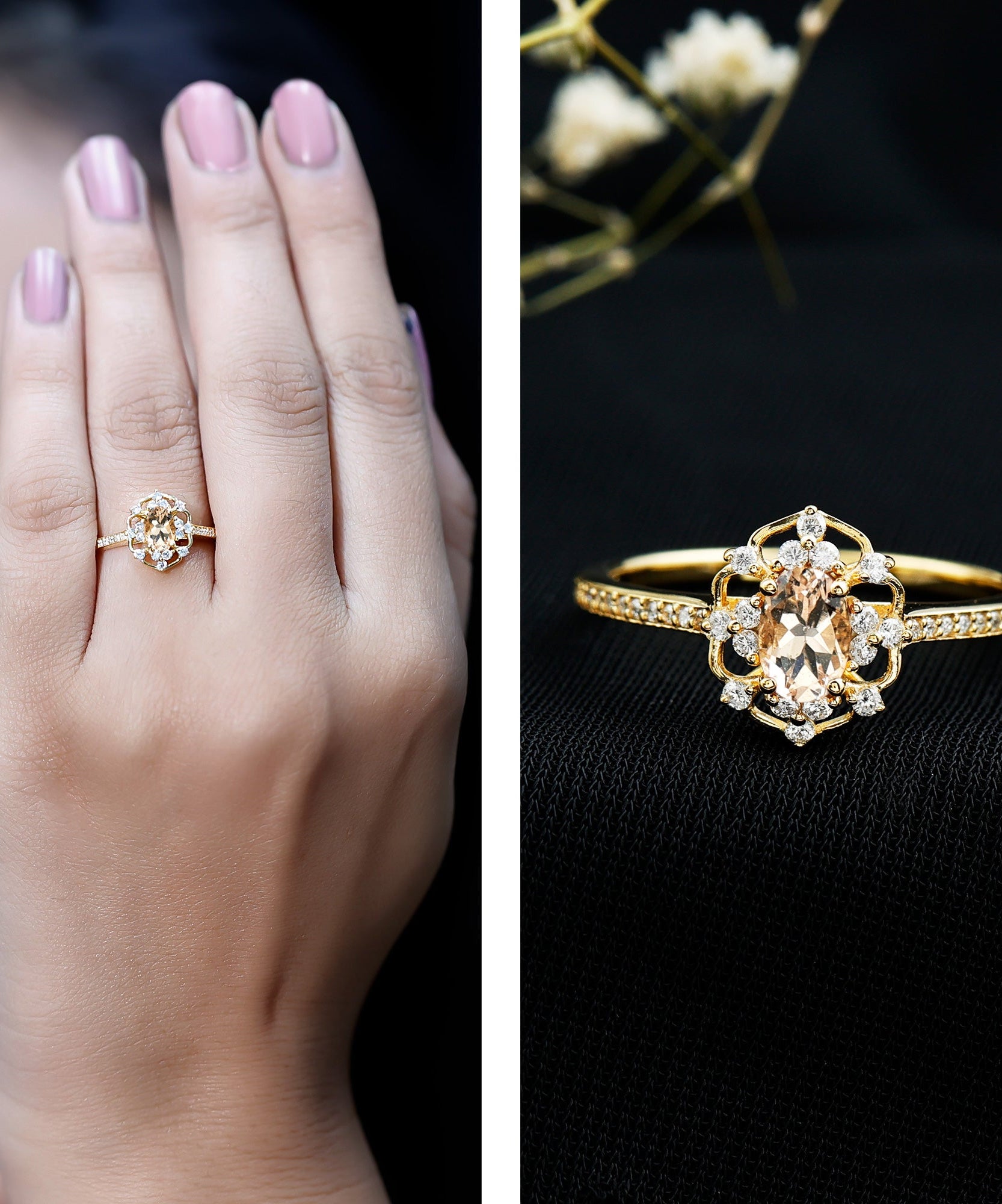 Vintage Inspired Morganite Engagement Ring with Diamonds