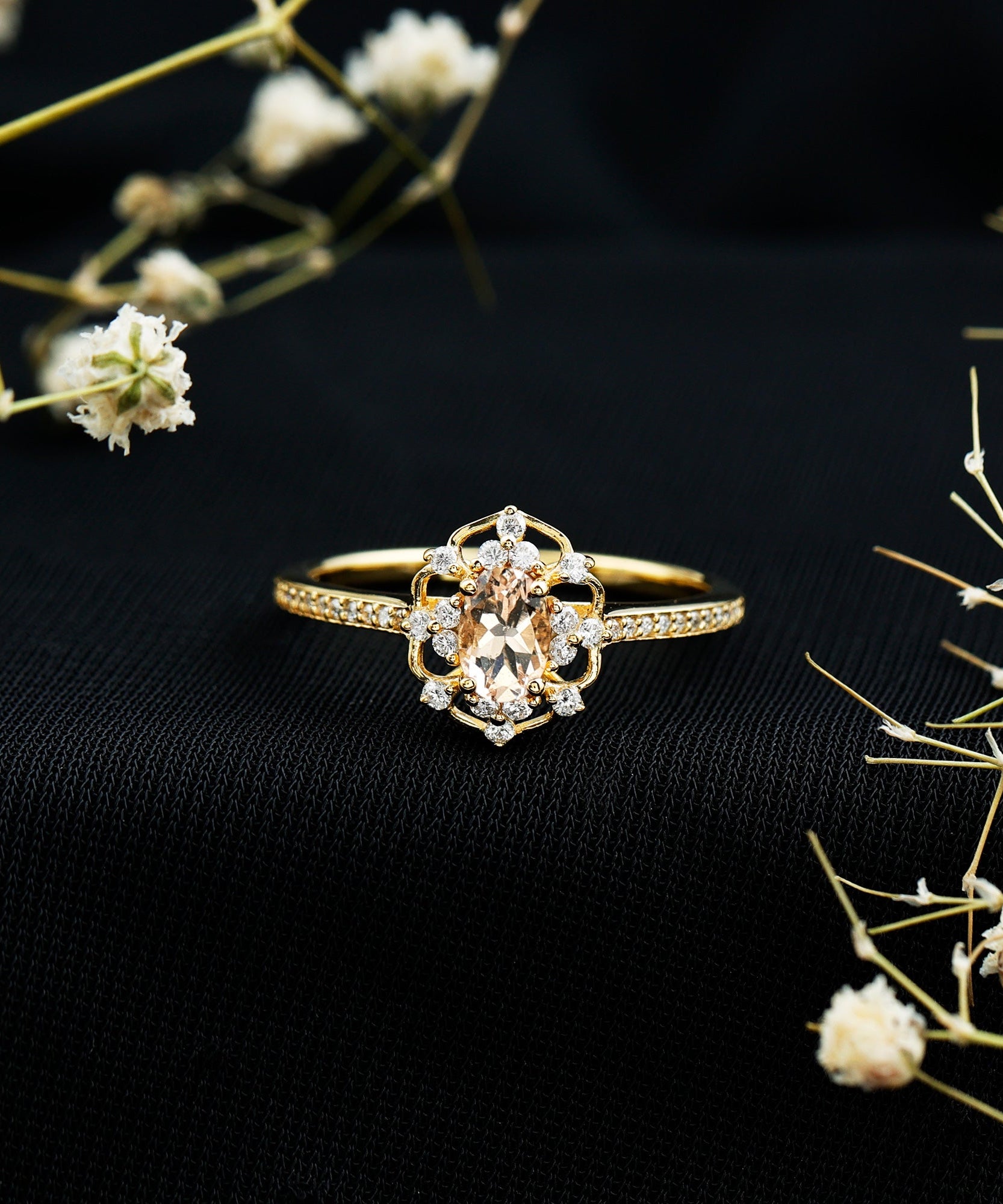 Vintage Inspired Morganite Engagement Ring with Diamonds