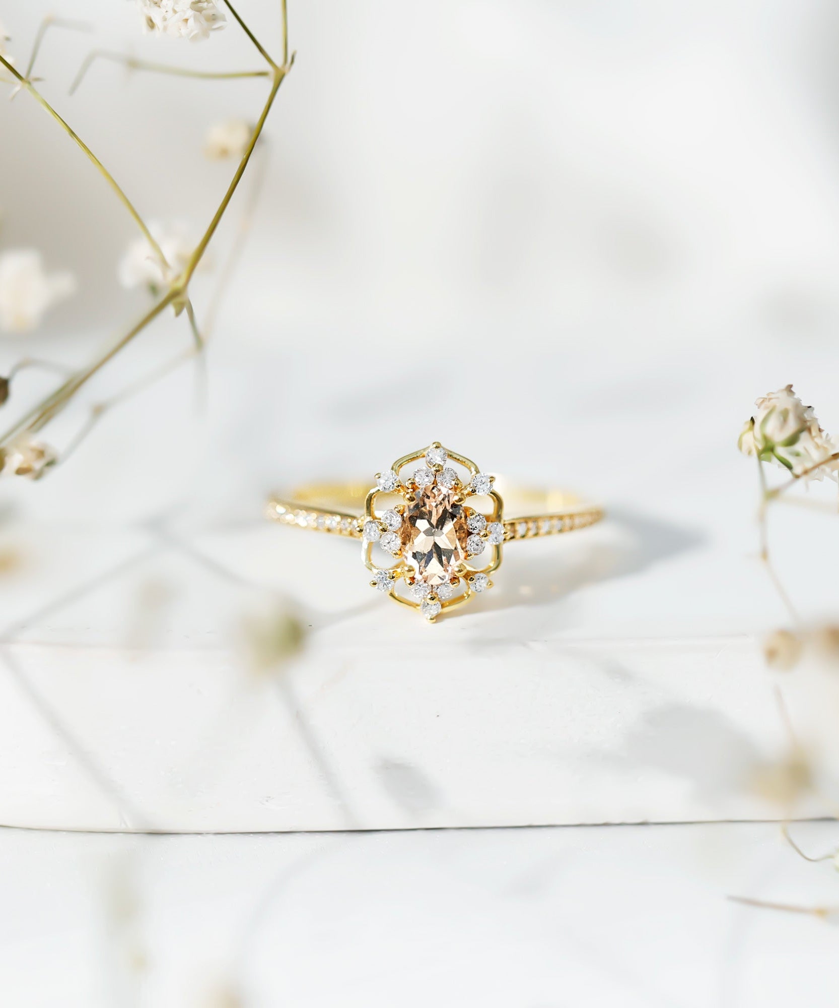 Vintage Inspired Morganite Engagement Ring with Diamonds