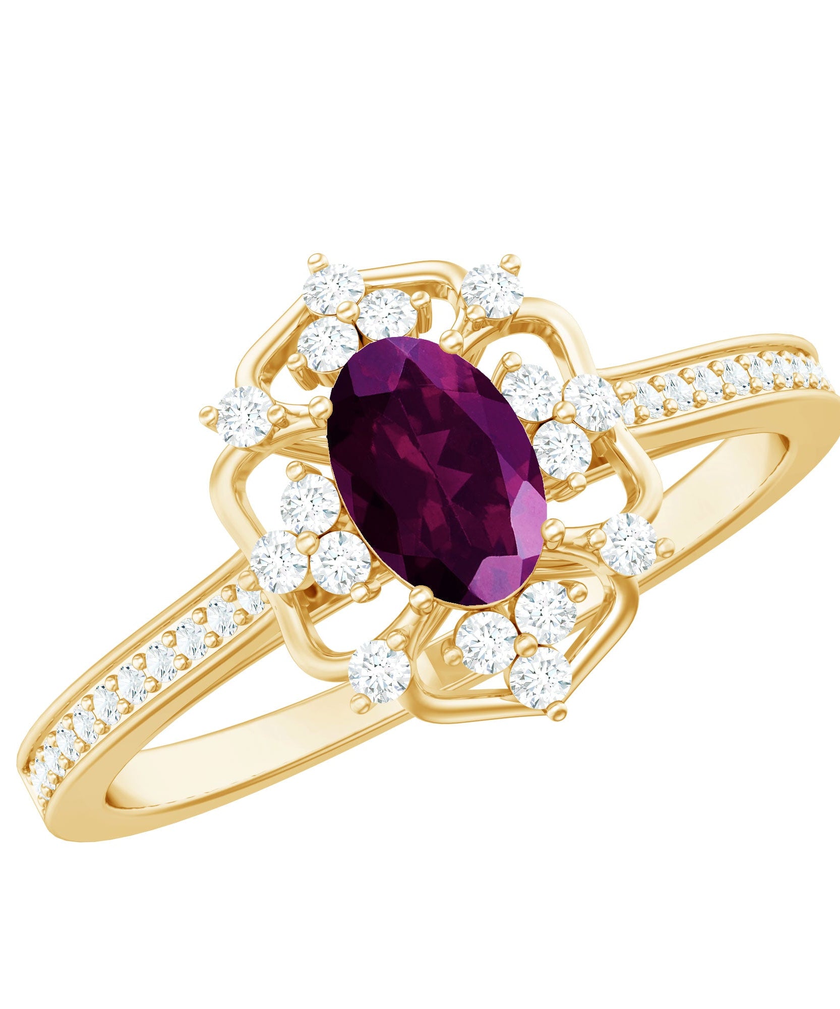 Vintage Engagement Ring with Rhodolite Garnet and Diamond