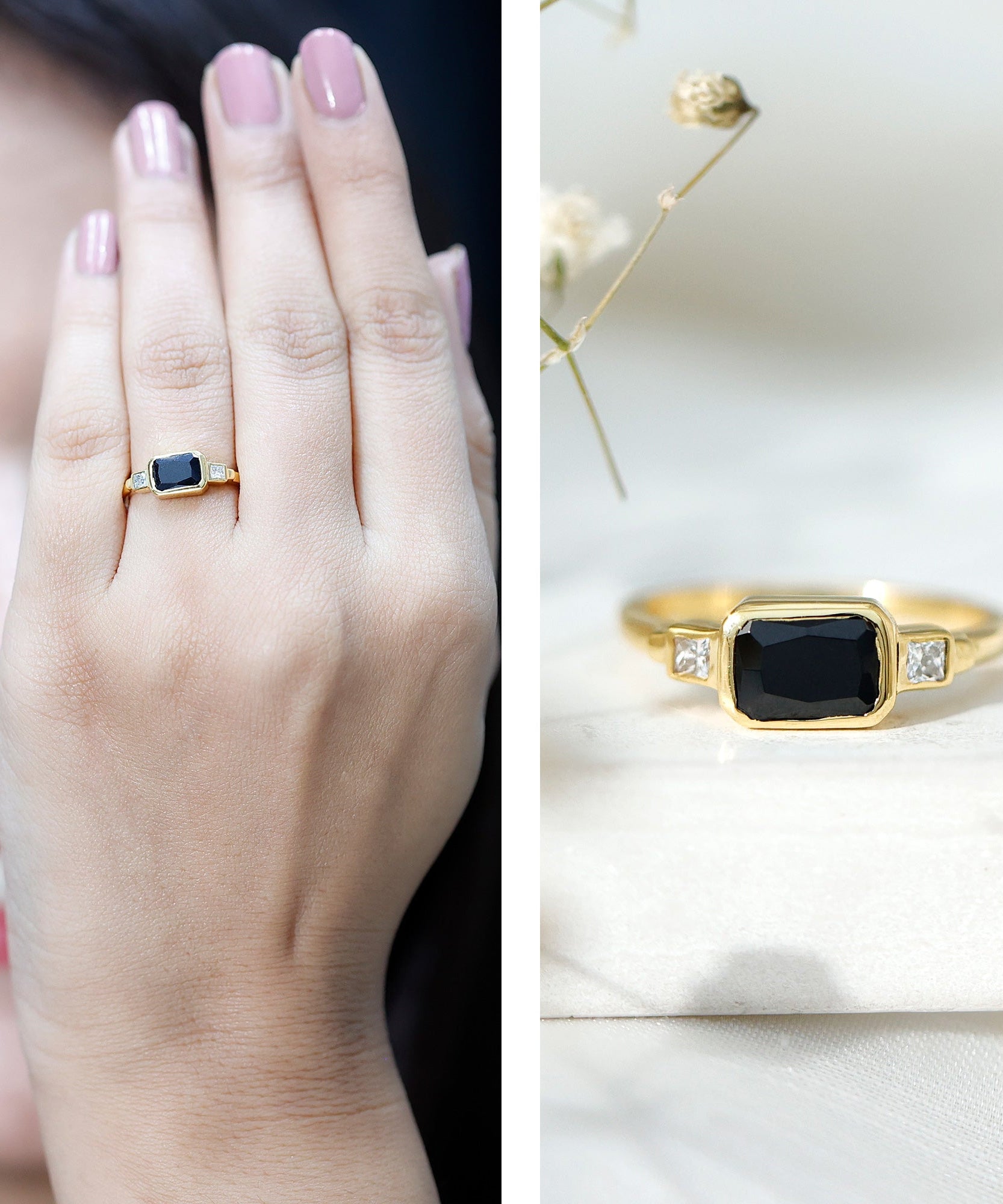 Lab Grown Black Diamond Bezel Set Engagement Ring For Women