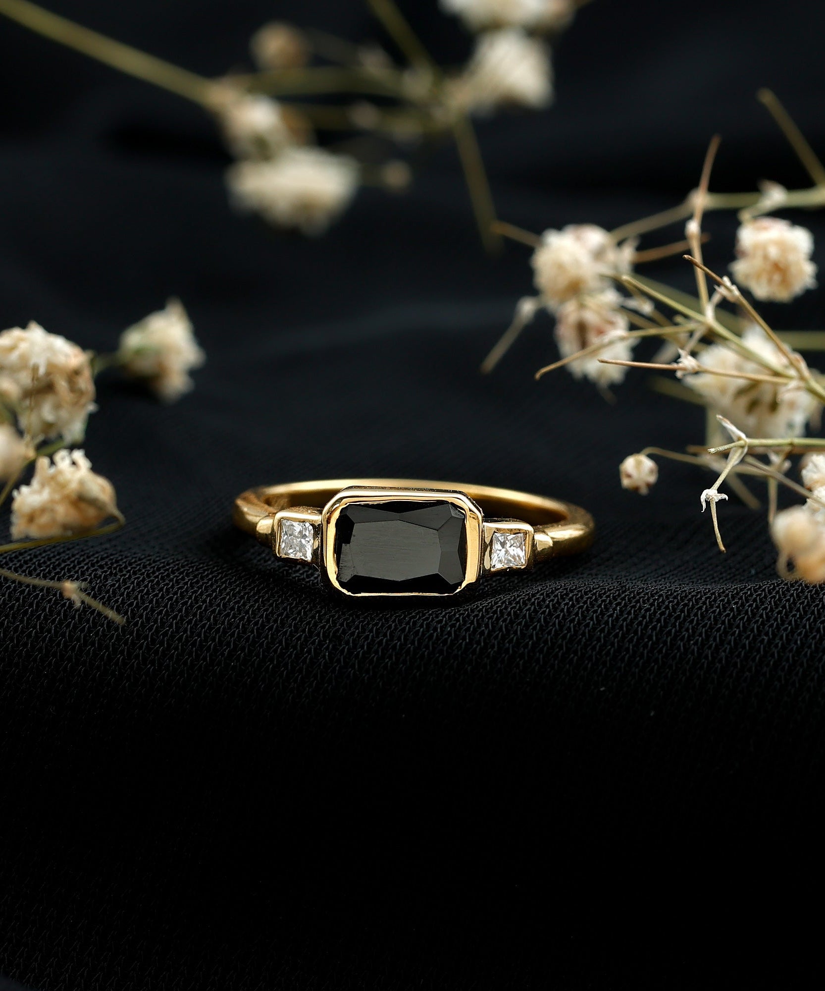 Lab Grown Black Diamond Bezel Set Engagement Ring For Women