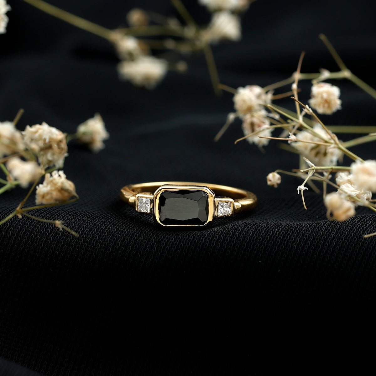 Lab Grown Black Diamond Bezel Set Engagement Ring For Women