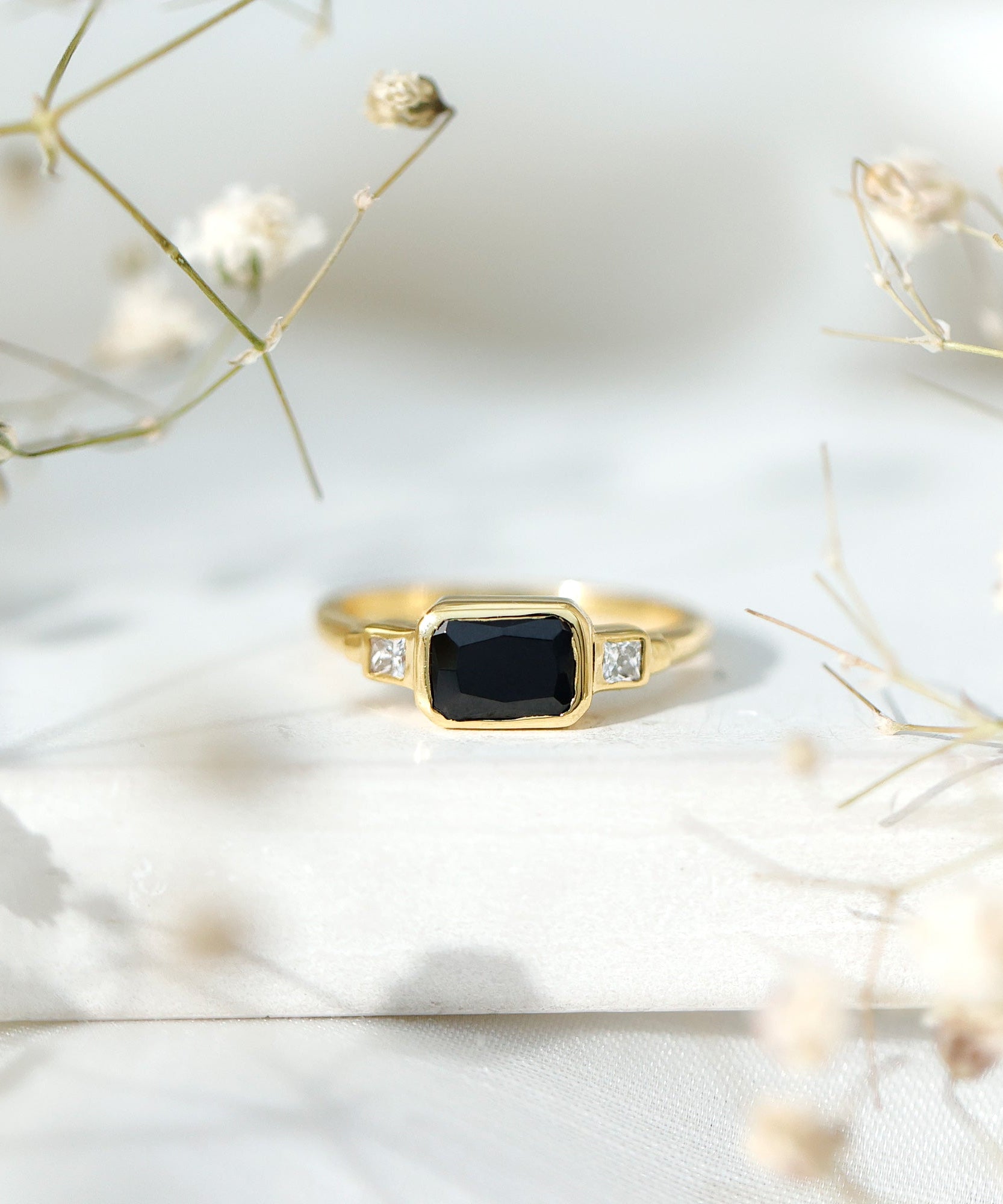 Lab Grown Black Diamond Bezel Set Engagement Ring For Women