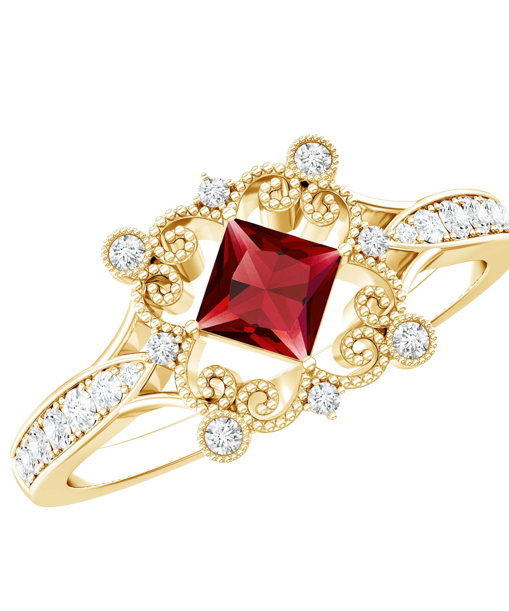 Certified Lab Grown Ruby Diamond Retro Engagement Ring