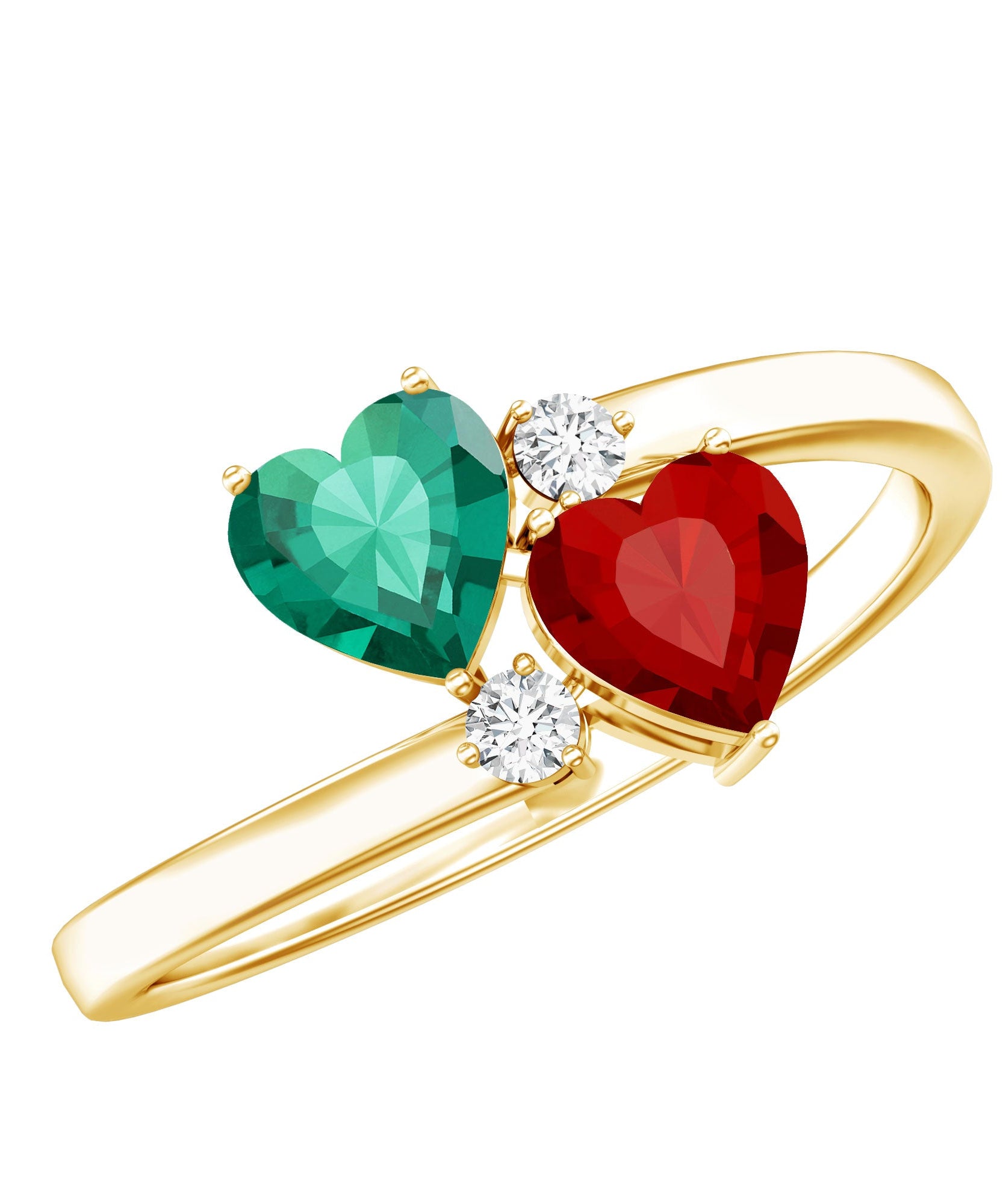 Certified Lab Grown Ruby and Emerald 2 Stone Heart Promise Ring in Silver