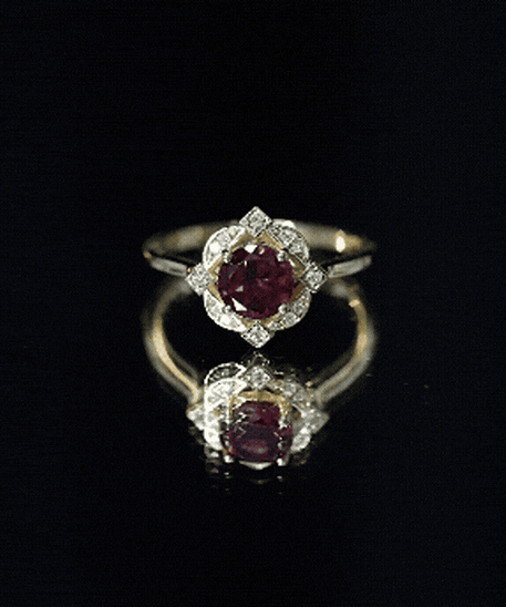 Vintage Style Rhodolite Garnet and Diamond Engagement Ring