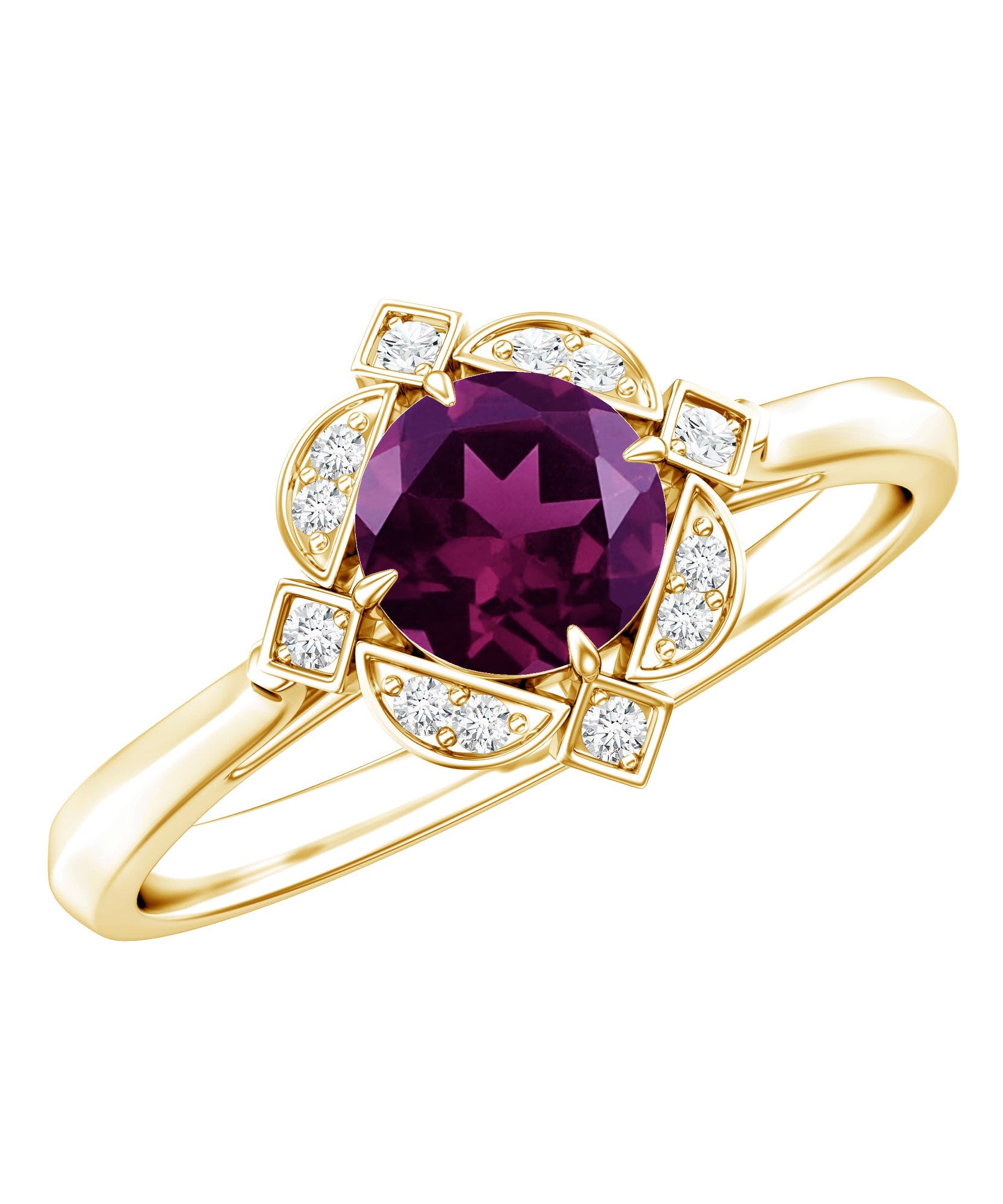 Vintage Style Rhodolite Garnet and Diamond Engagement Ring