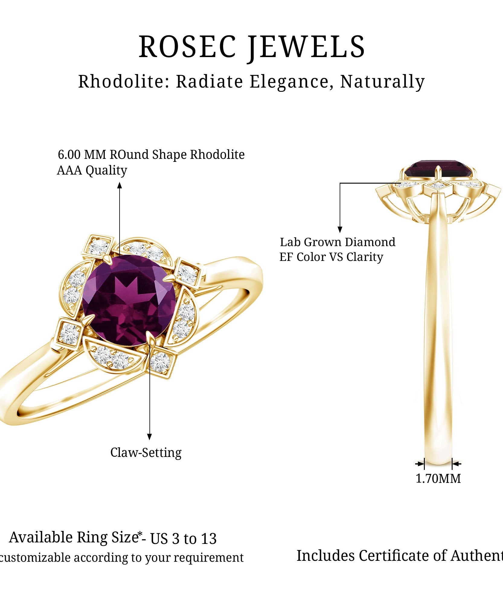 Vintage Style Rhodolite Garnet and Diamond Engagement Ring