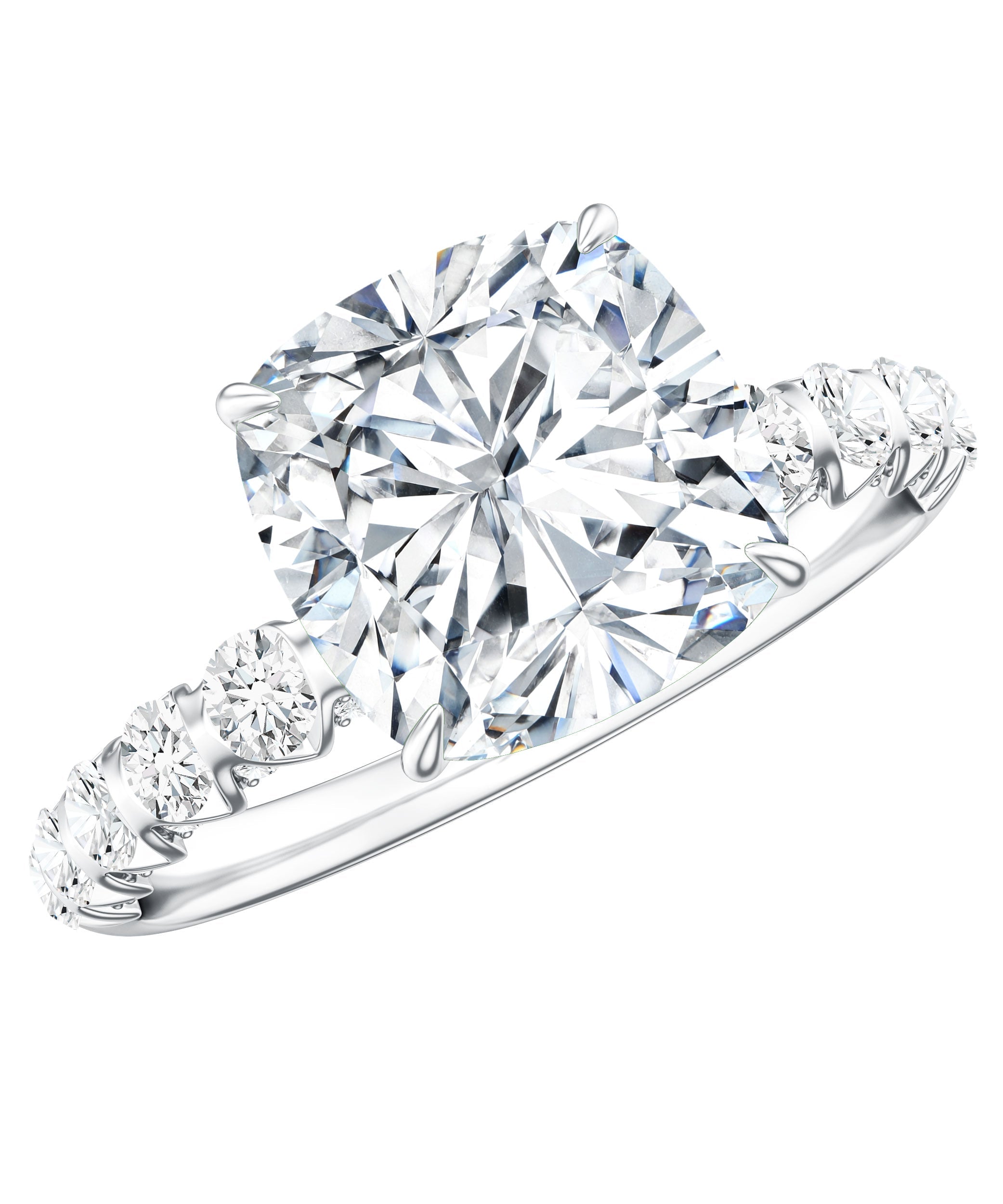 3 Carat IGI Certified Lab Grown Diamond Cushion Cut Engagement Ring with Side Stones