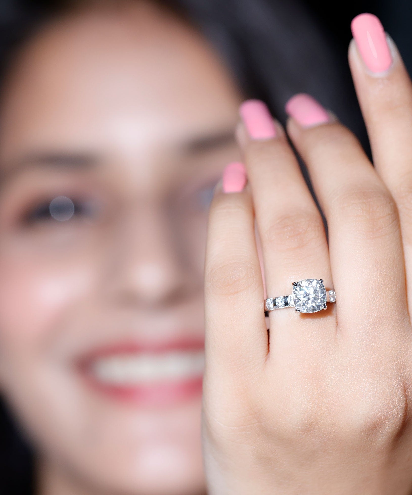3 Carat IGI Certified Lab Grown Diamond Cushion Cut Engagement Ring with Side Stones