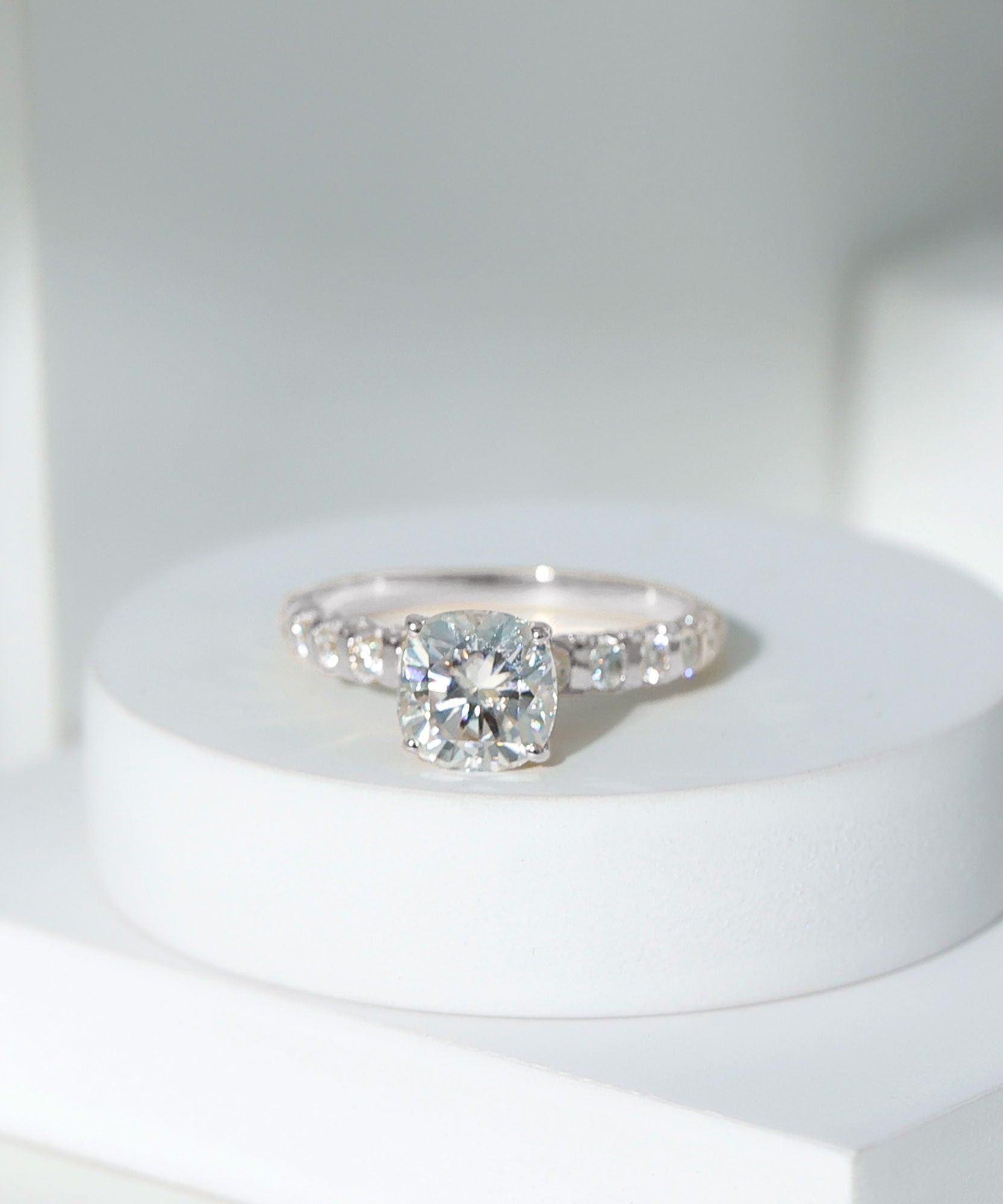3 Carat IGI Certified Lab Grown Diamond Cushion Cut Engagement Ring with Side Stones
