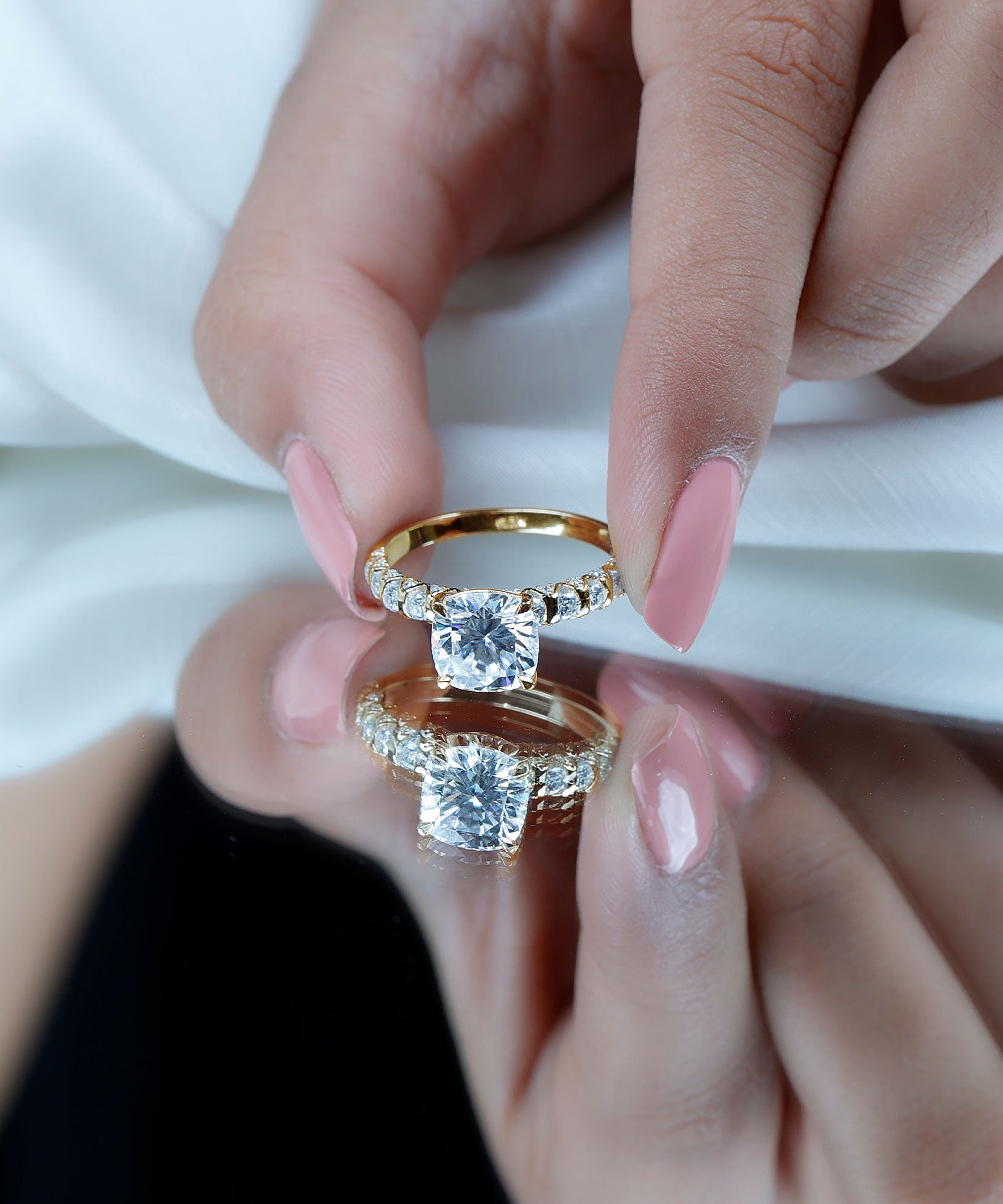 3 Carat IGI Certified Lab Grown Diamond Cushion Cut Engagement Ring with Side Stones