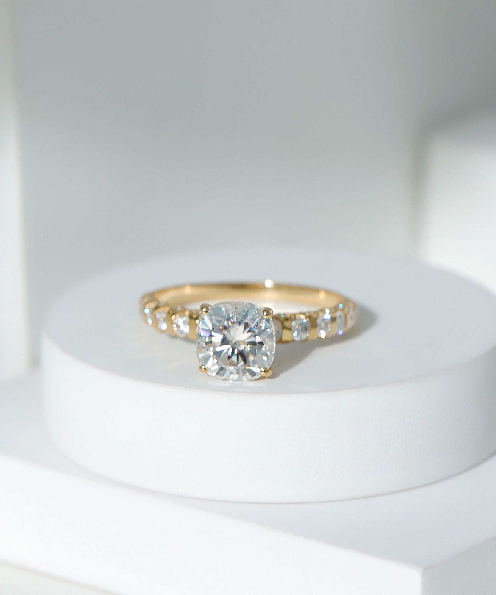 3 Carat IGI Certified Lab Grown Diamond Cushion Cut Engagement Ring with Side Stones