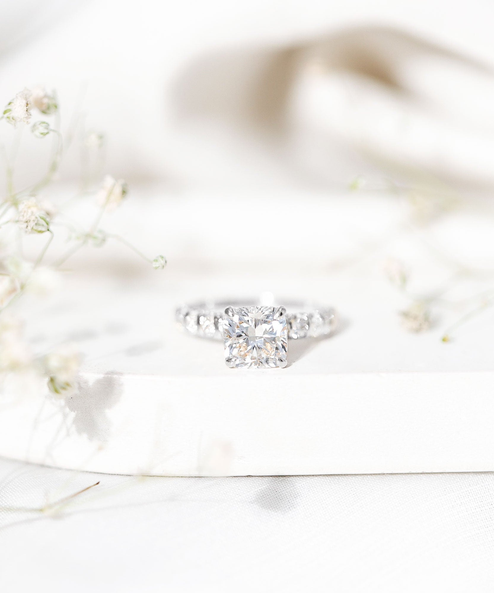 IGI Certified 2 Carat Cushion Cut Lab Grown Diamond Engagement Ring with Side Stones