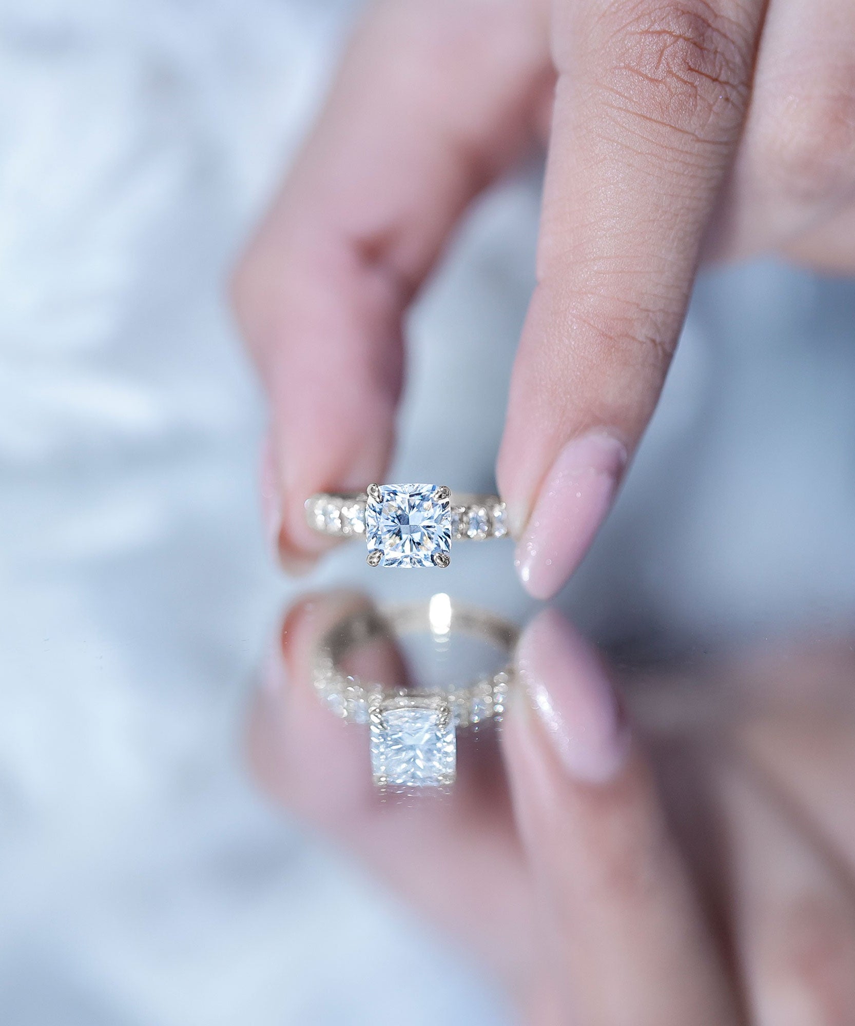 IGI Certified 2 Carat Cushion Cut Lab Grown Diamond Engagement Ring with Side Stones