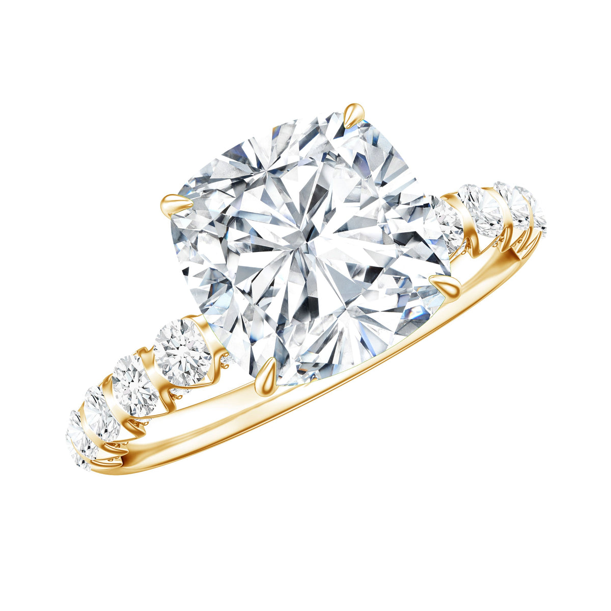 IGI Certified 2 Carat Cushion Cut Lab Grown Diamond Engagement Ring with Side Stones