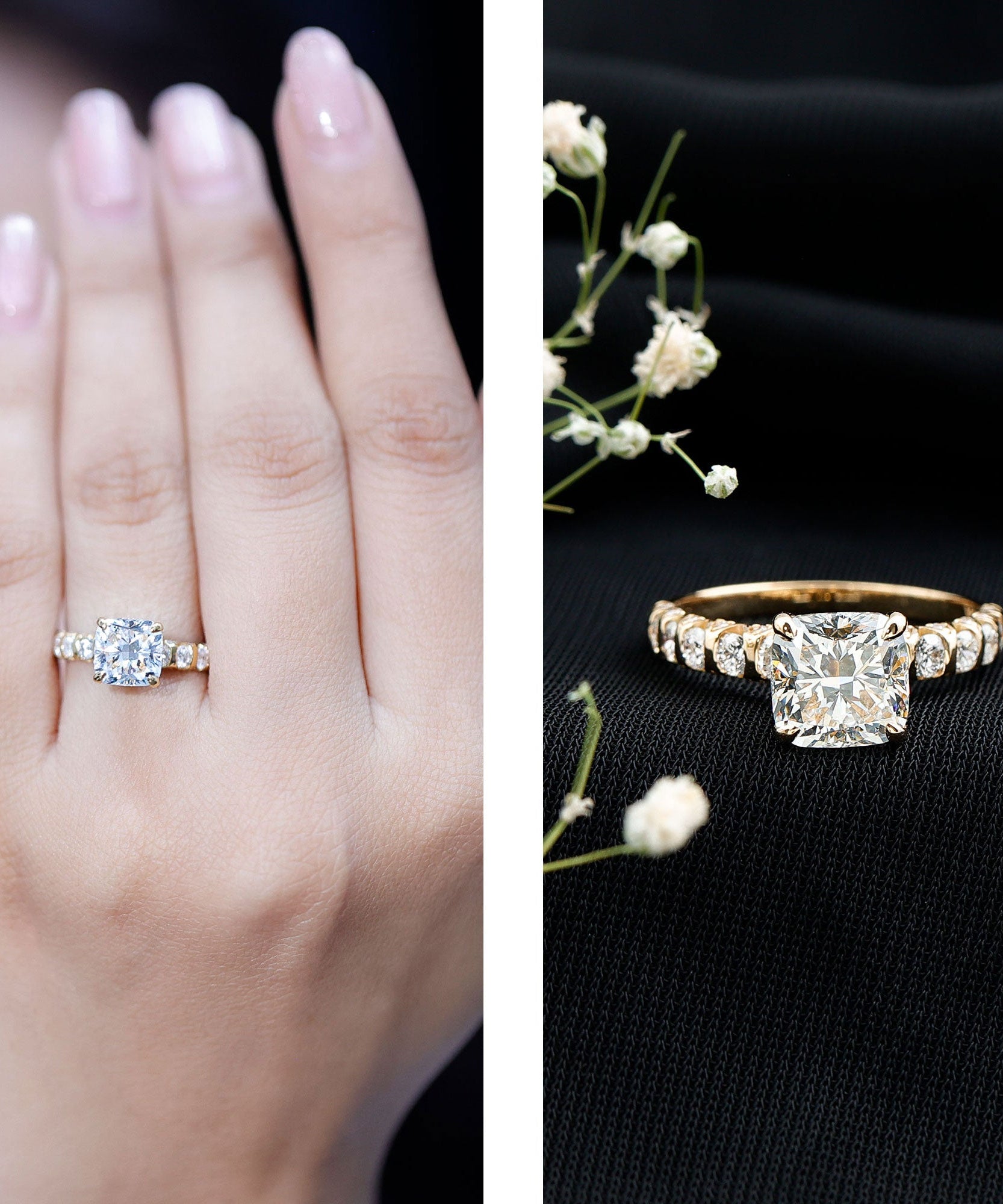 IGI Certified 2 Carat Cushion Cut Lab Grown Diamond Engagement Ring with Side Stones
