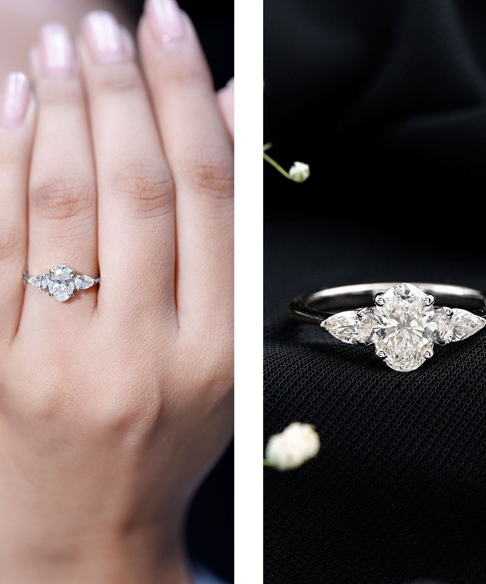 1 Carat Lab Grown Diamond Three Stone Engagement Ring with IGI Certificate