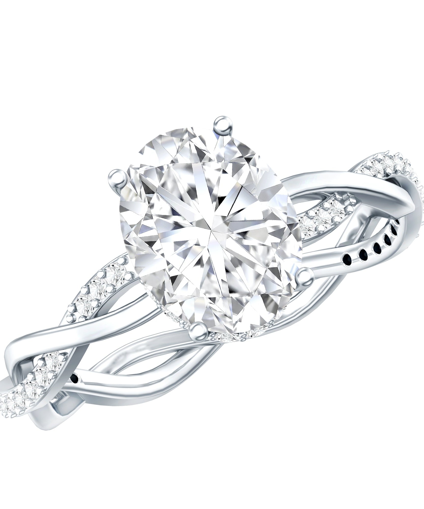 IGI Certified 2 Carat Lab Grown Diamond Oval Hidden Halo Engagement Ring with Braided Band