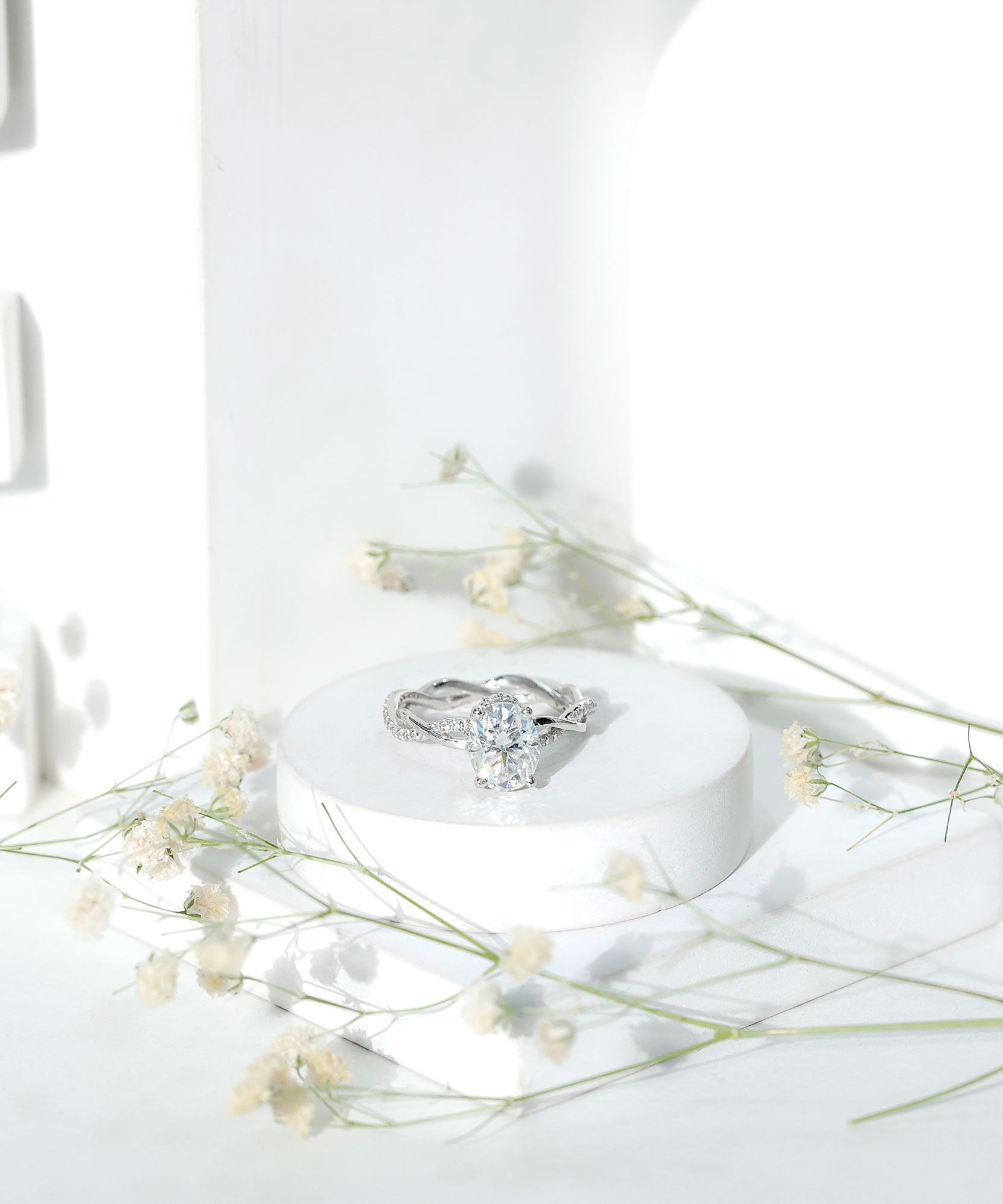 IGI Certified 2 Carat Lab Grown Diamond Oval Hidden Halo Engagement Ring with Braided Band