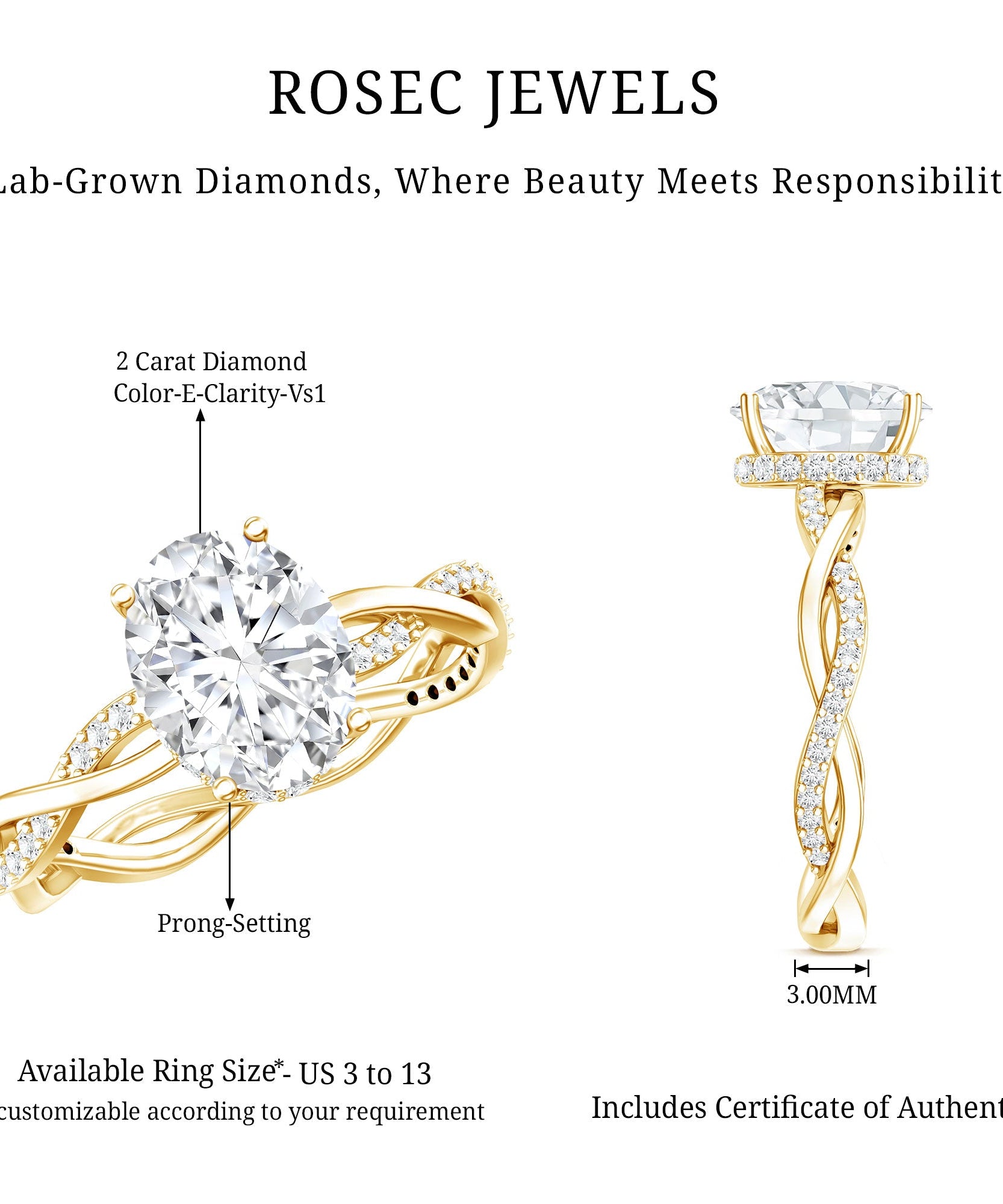 IGI Certified 2 Carat Lab Grown Diamond Oval Hidden Halo Engagement Ring with Braided Band