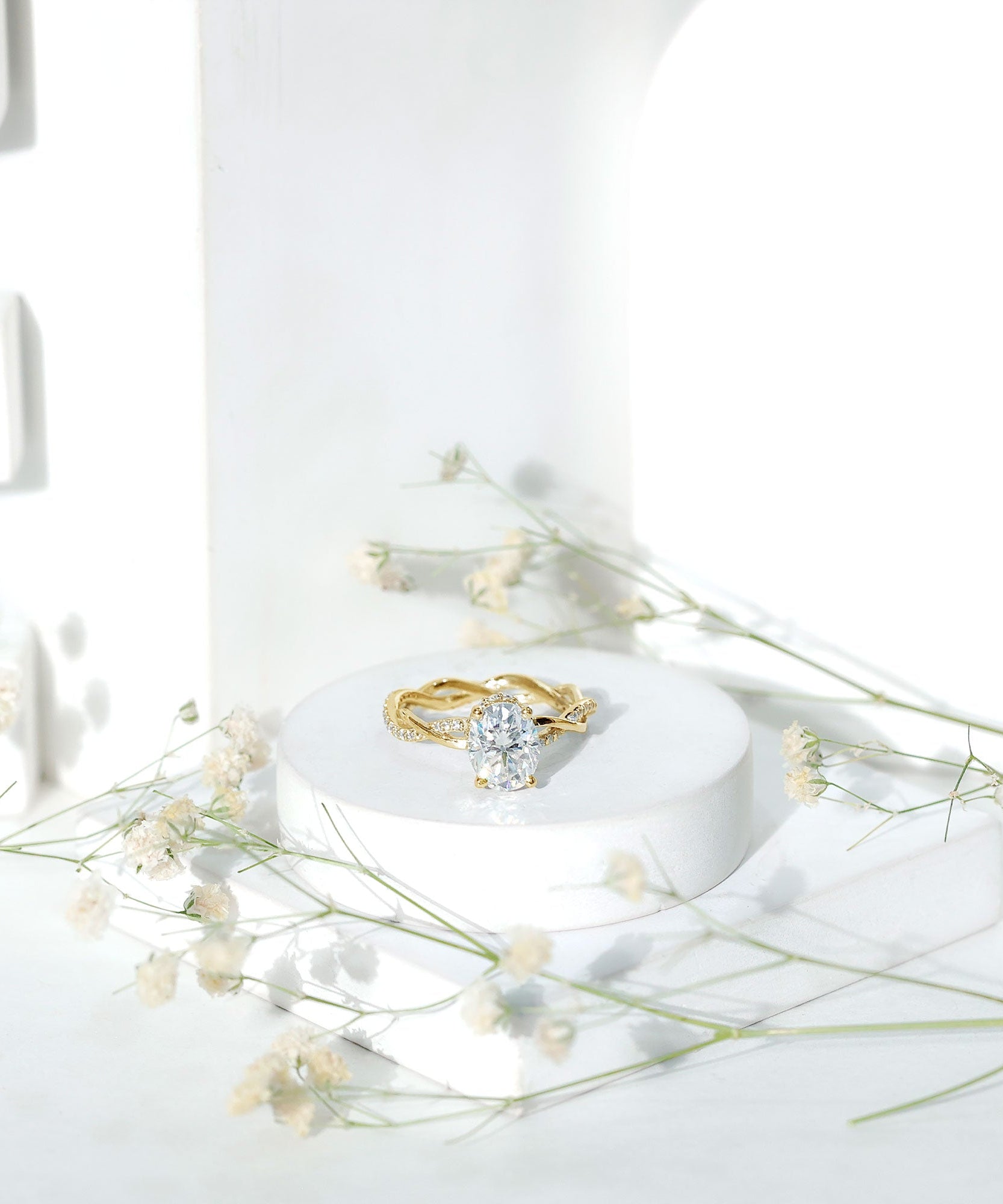 IGI Certified 2 Carat Lab Grown Diamond Oval Hidden Halo Engagement Ring with Braided Band