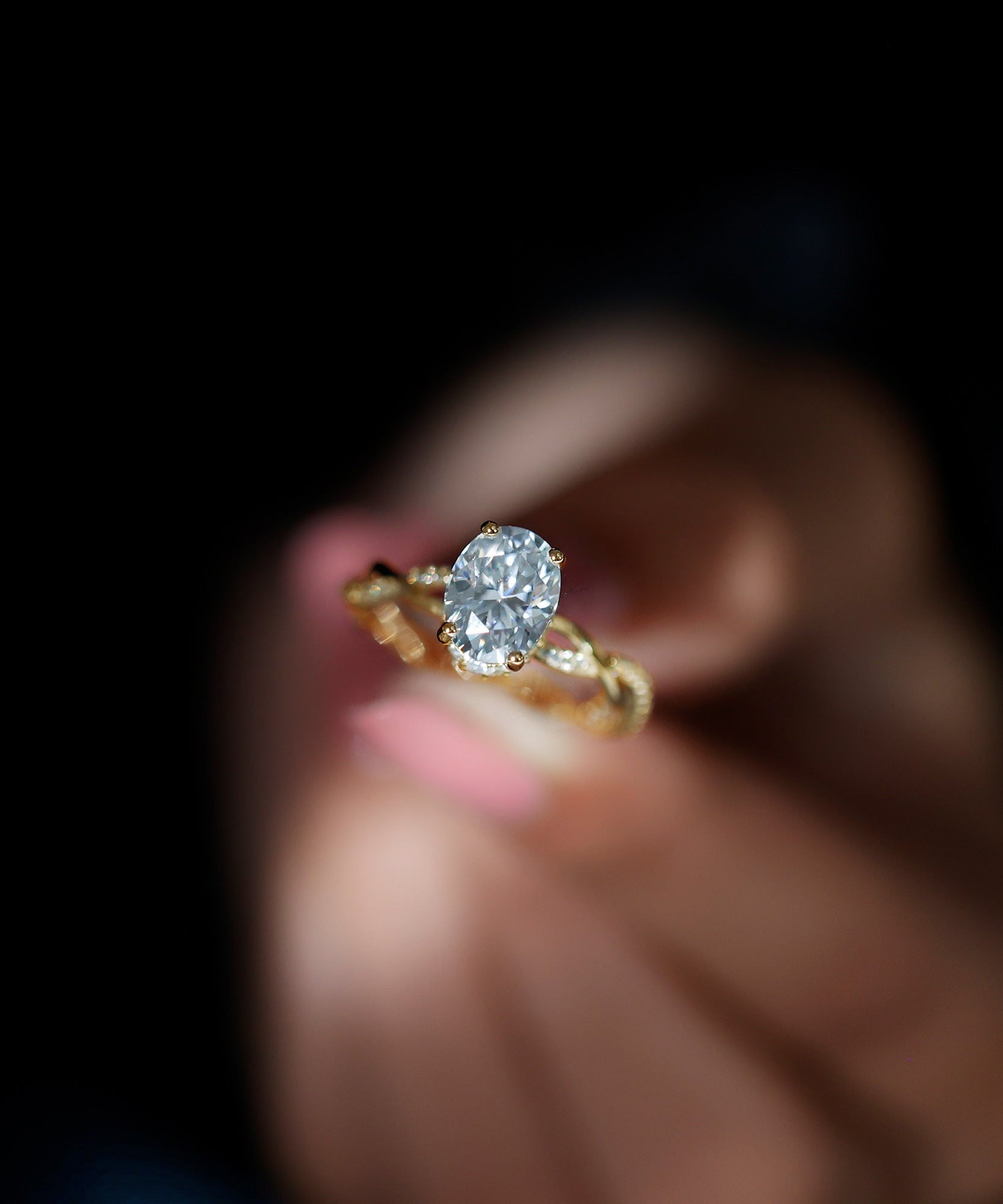 IGI Certified 2 Carat Lab Grown Diamond Oval Hidden Halo Engagement Ring with Braided Band