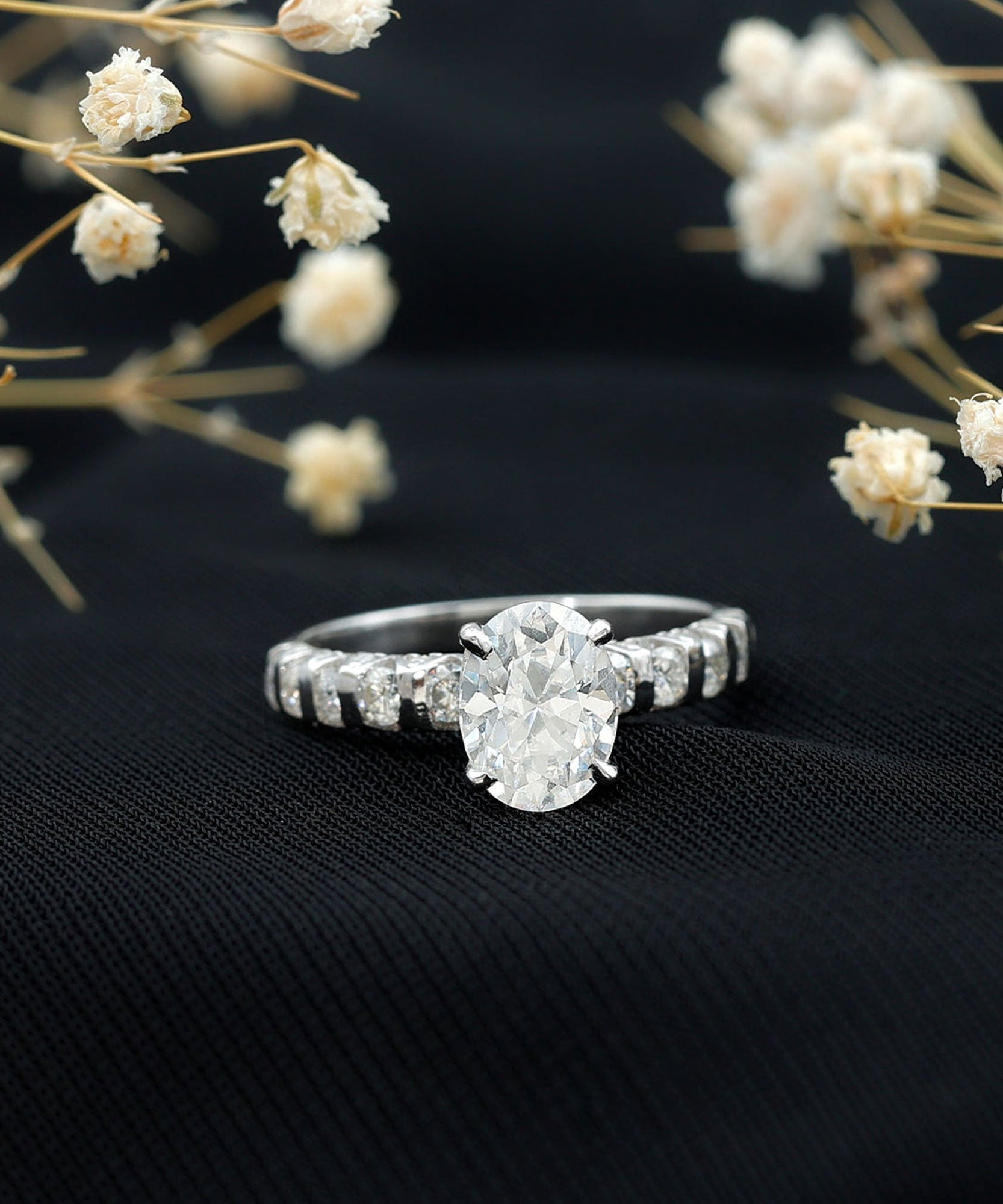 1 Carat Oval Cut Lab Grown Diamond Side Stone Engagement Ring IGI Certified