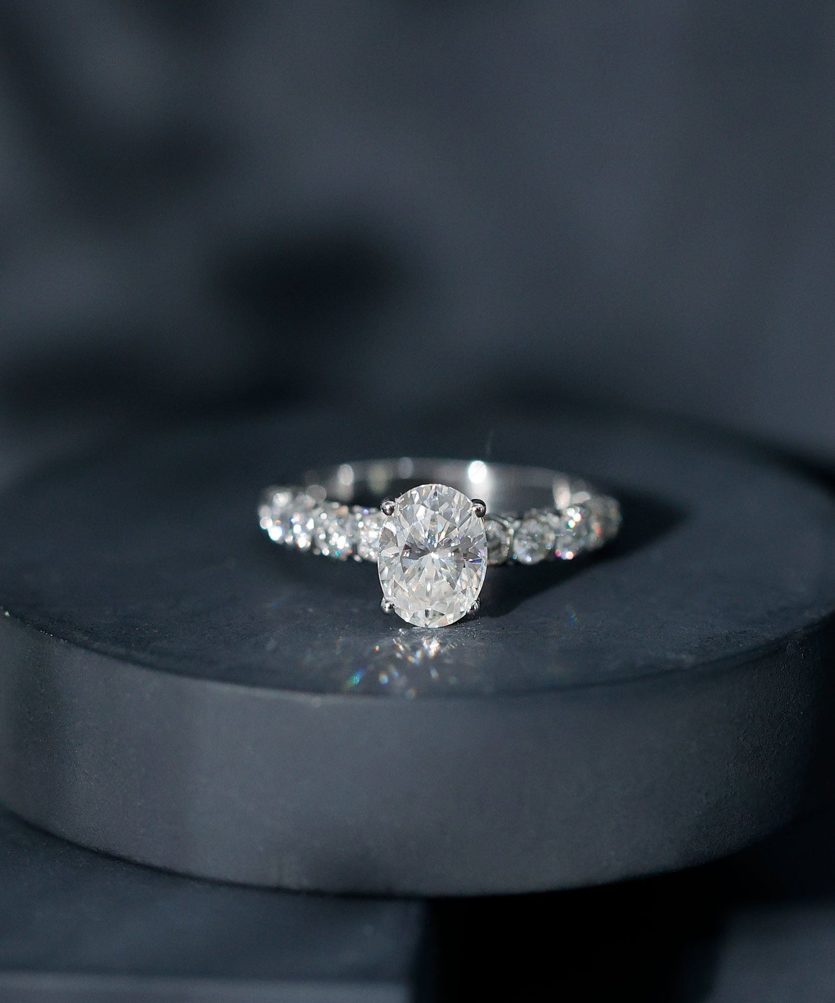 1 Carat Oval Cut Lab Grown Diamond Side Stone Engagement Ring IGI Certified