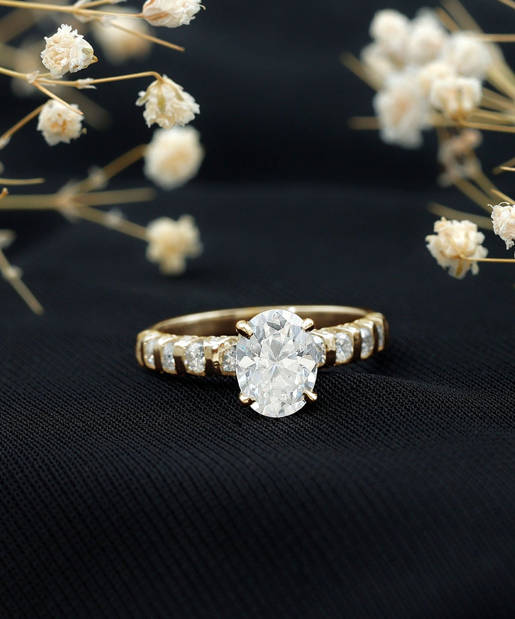 1 Carat Oval Cut Lab Grown Diamond Side Stone Engagement Ring IGI Certified