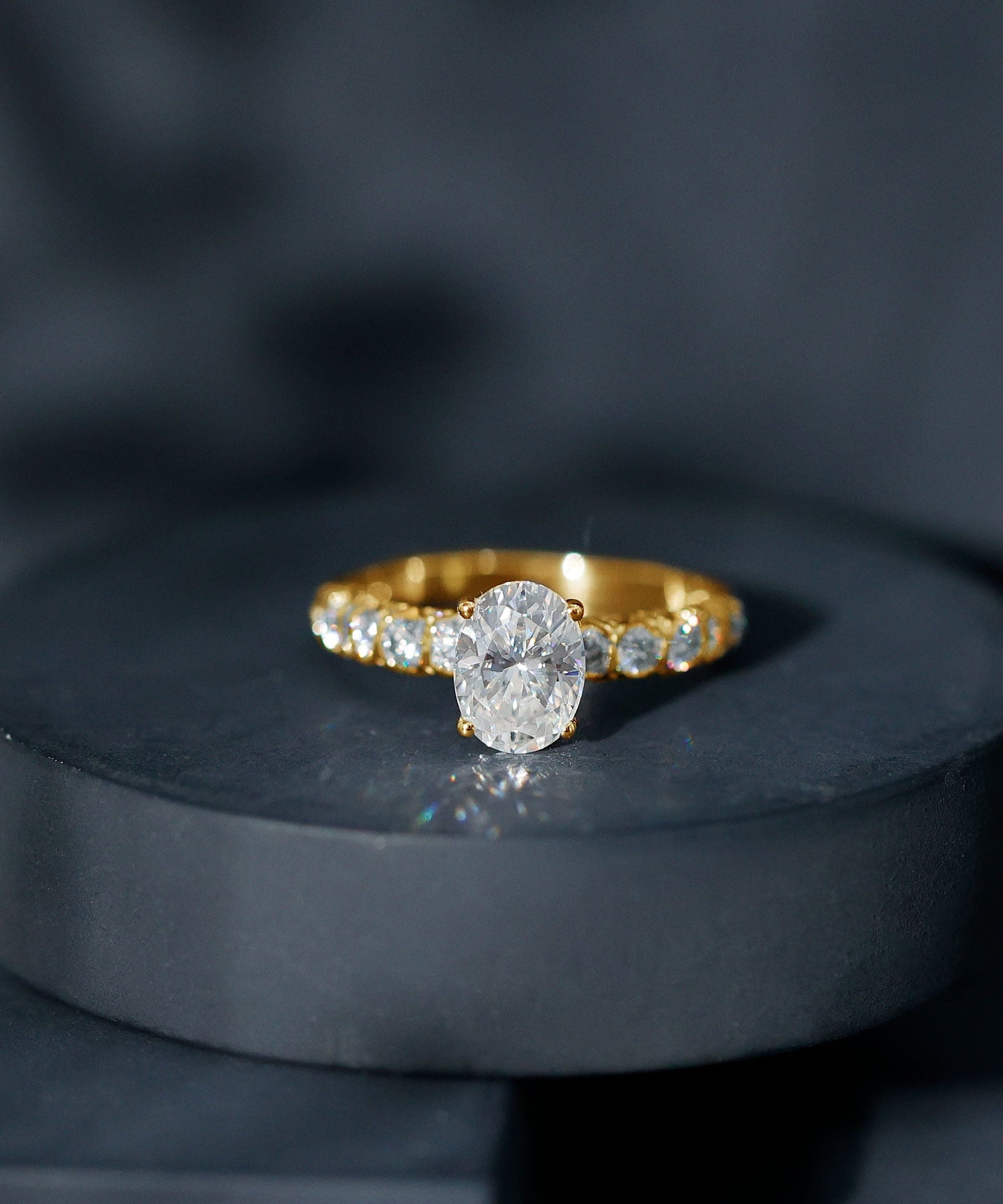 1 Carat Oval Cut Lab Grown Diamond Side Stone Engagement Ring IGI Certified