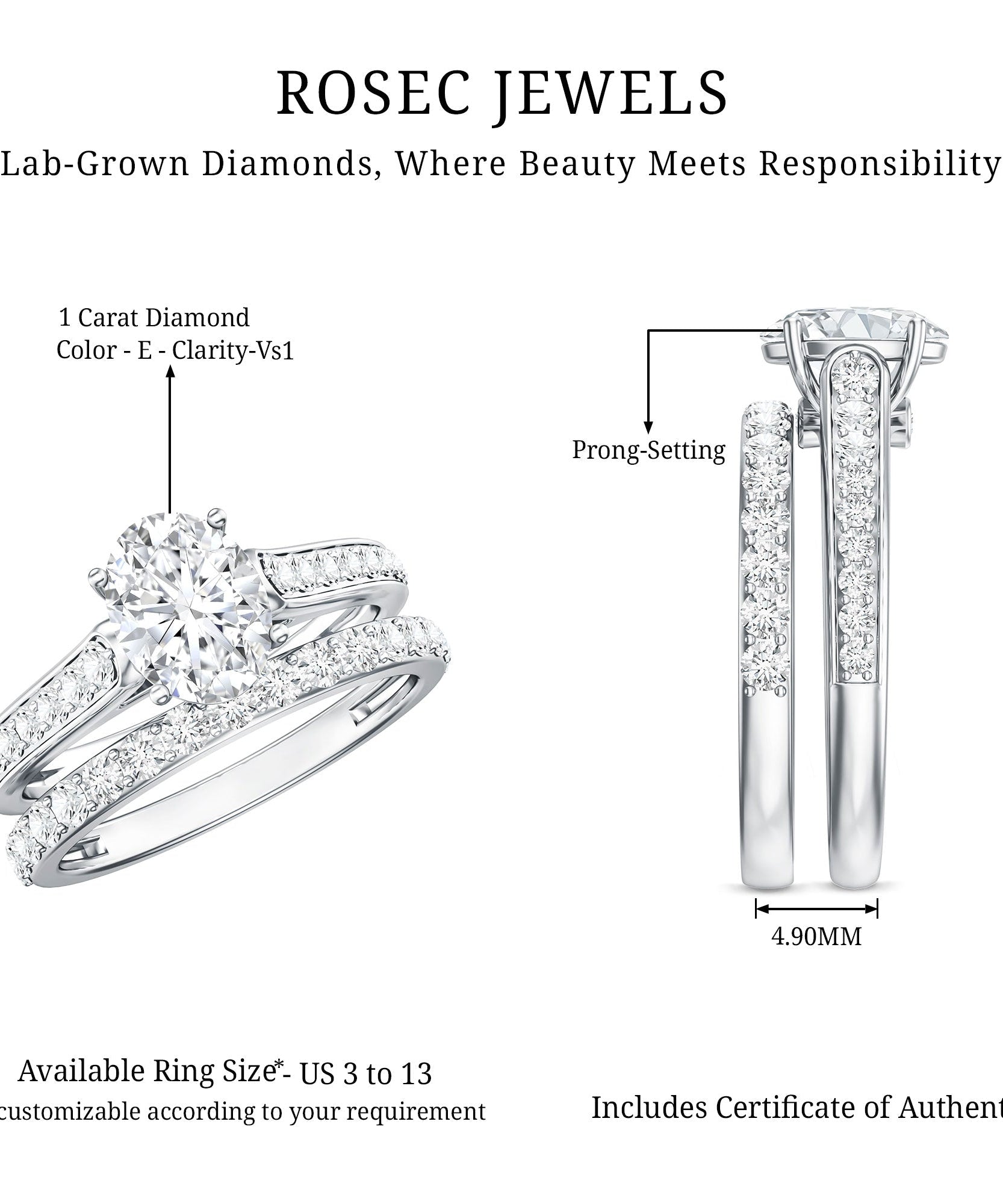 Oval Shaped 1 Carat Lab Grown Diamond Bridal Ring Set with IGI Certificate