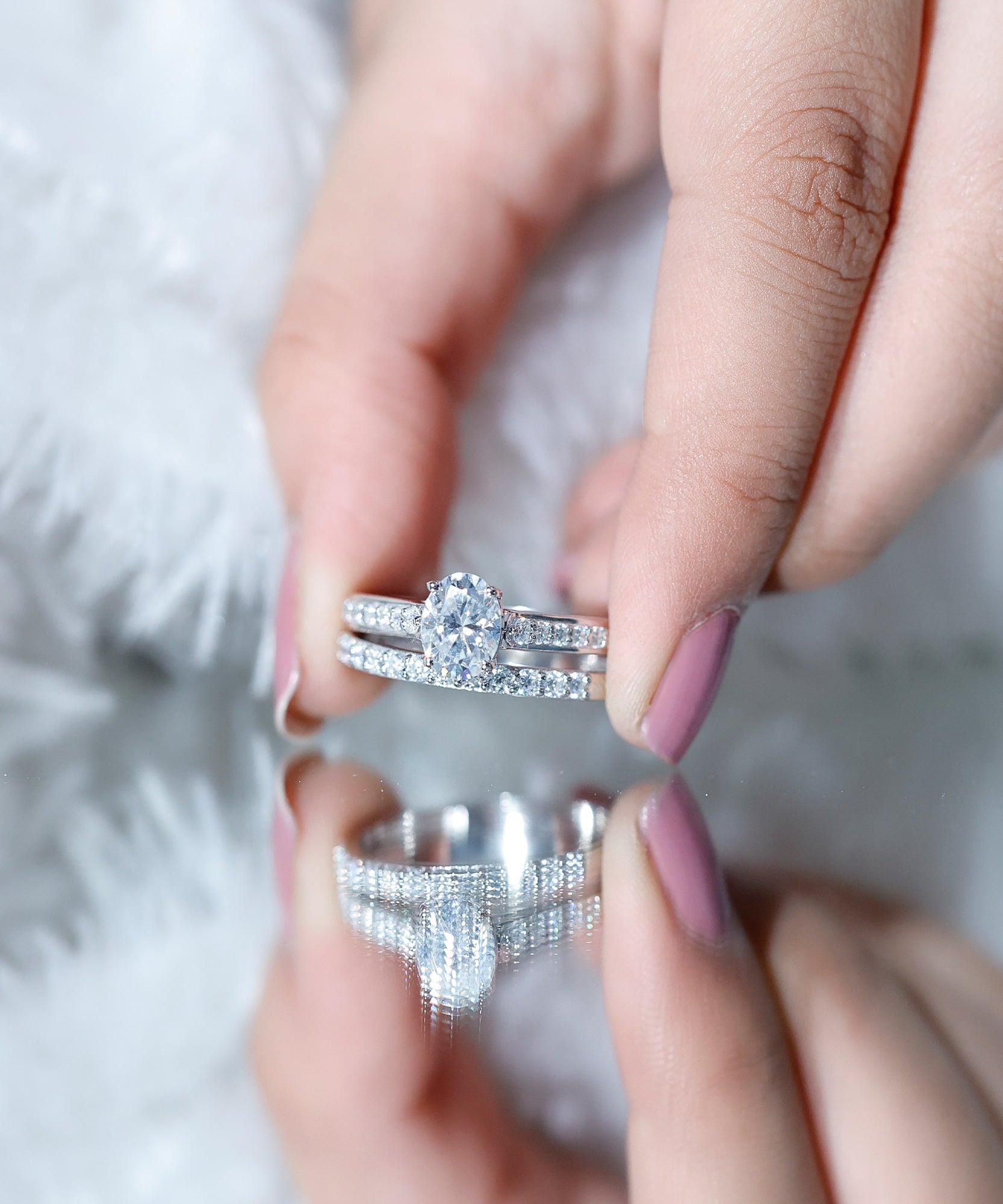 Oval Shaped 1 Carat Lab Grown Diamond Bridal Ring Set with IGI Certificate