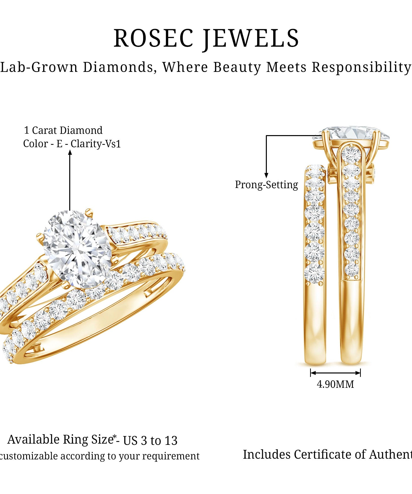 Oval Shaped 1 Carat Lab Grown Diamond Bridal Ring Set with IGI Certificate
