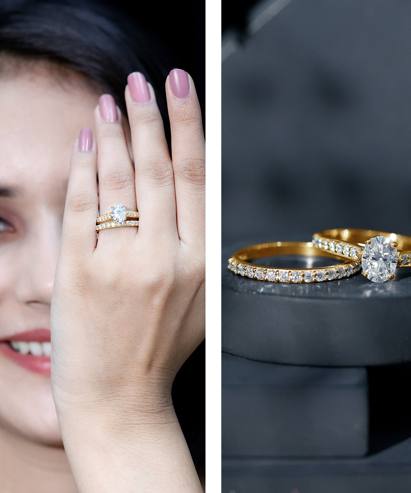 Oval Shaped 1 Carat Lab Grown Diamond Bridal Ring Set with IGI Certificate