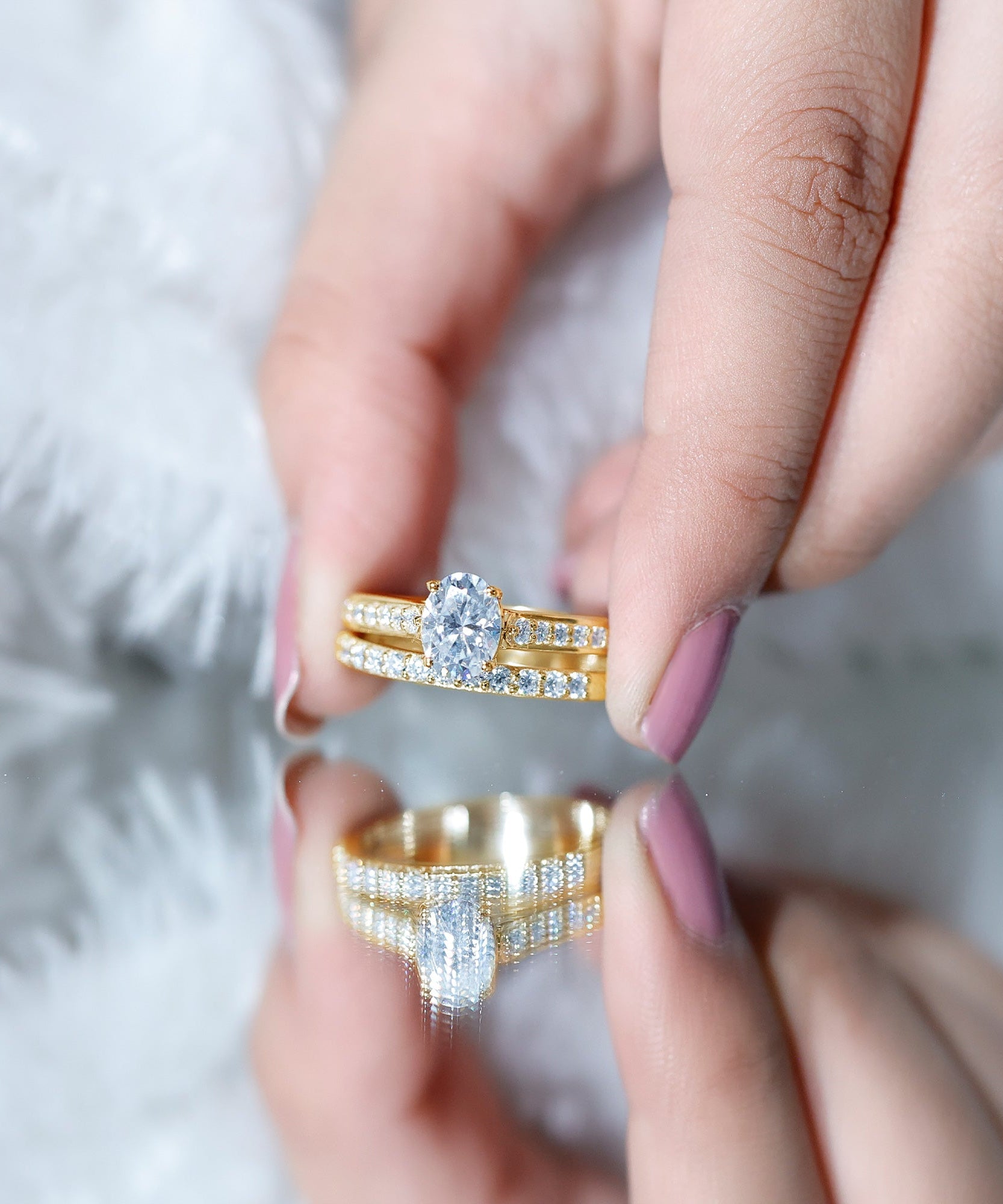 Oval Shaped 1 Carat Lab Grown Diamond Bridal Ring Set with IGI Certificate