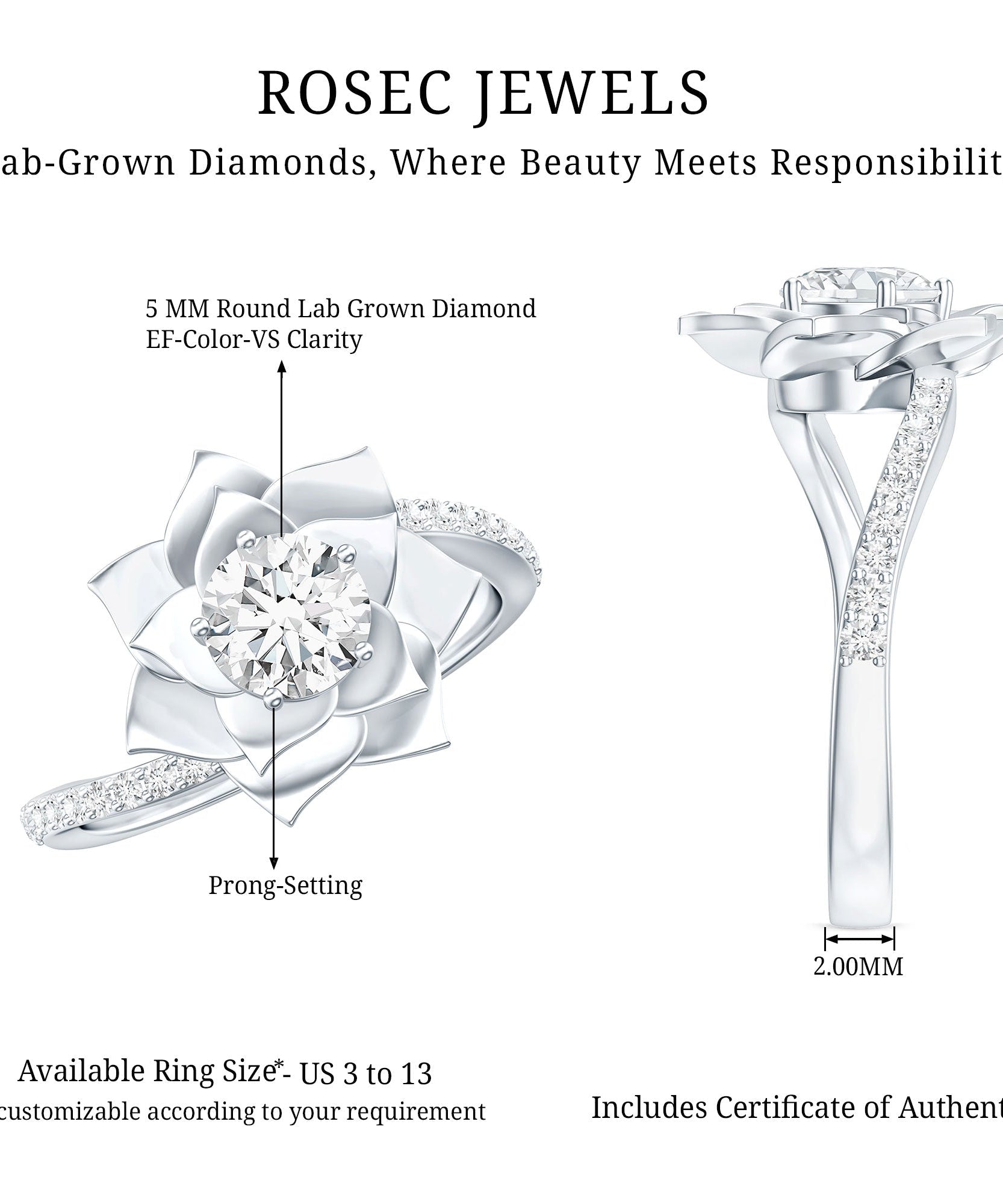Lab Grown Diamond Nature Inspired Floral Bypass Ring