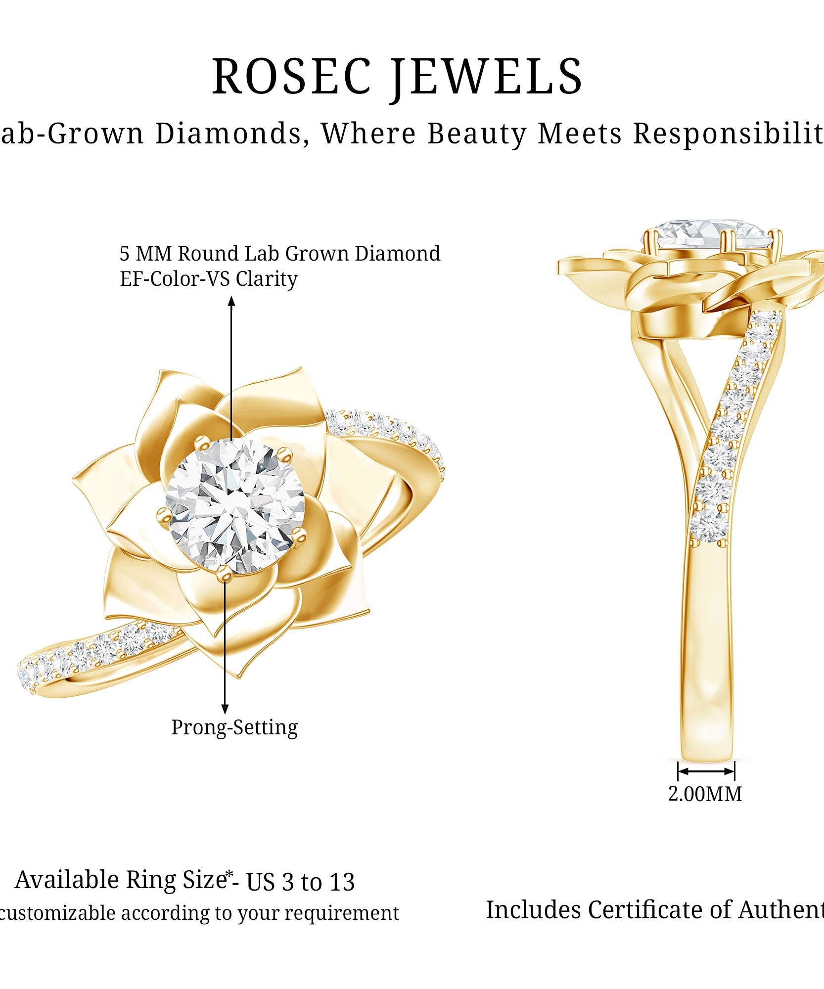 Lab Grown Diamond Nature Inspired Floral Bypass Ring