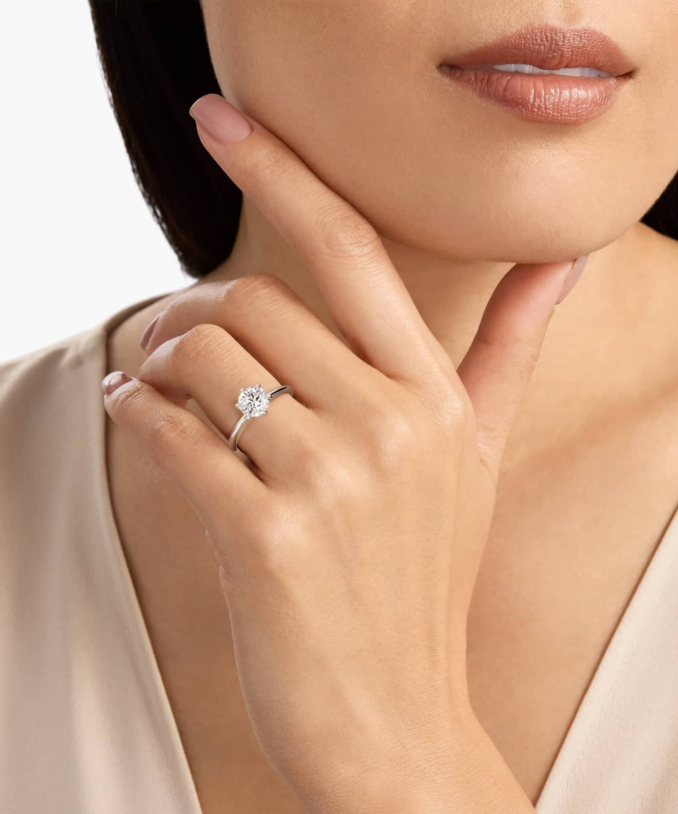 3.00 CTW AGI Certified Round Lab Grown Diamond Six Prong Solitaire Engagement Ring - F-VS Clarity in 14K White Gold