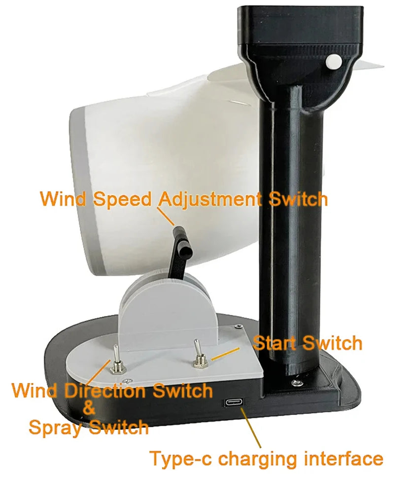 Functional USB Desk Fan with Jet Engine Style Humidifier Mist Function and LED Tail Flame Light for Ambient Airflow