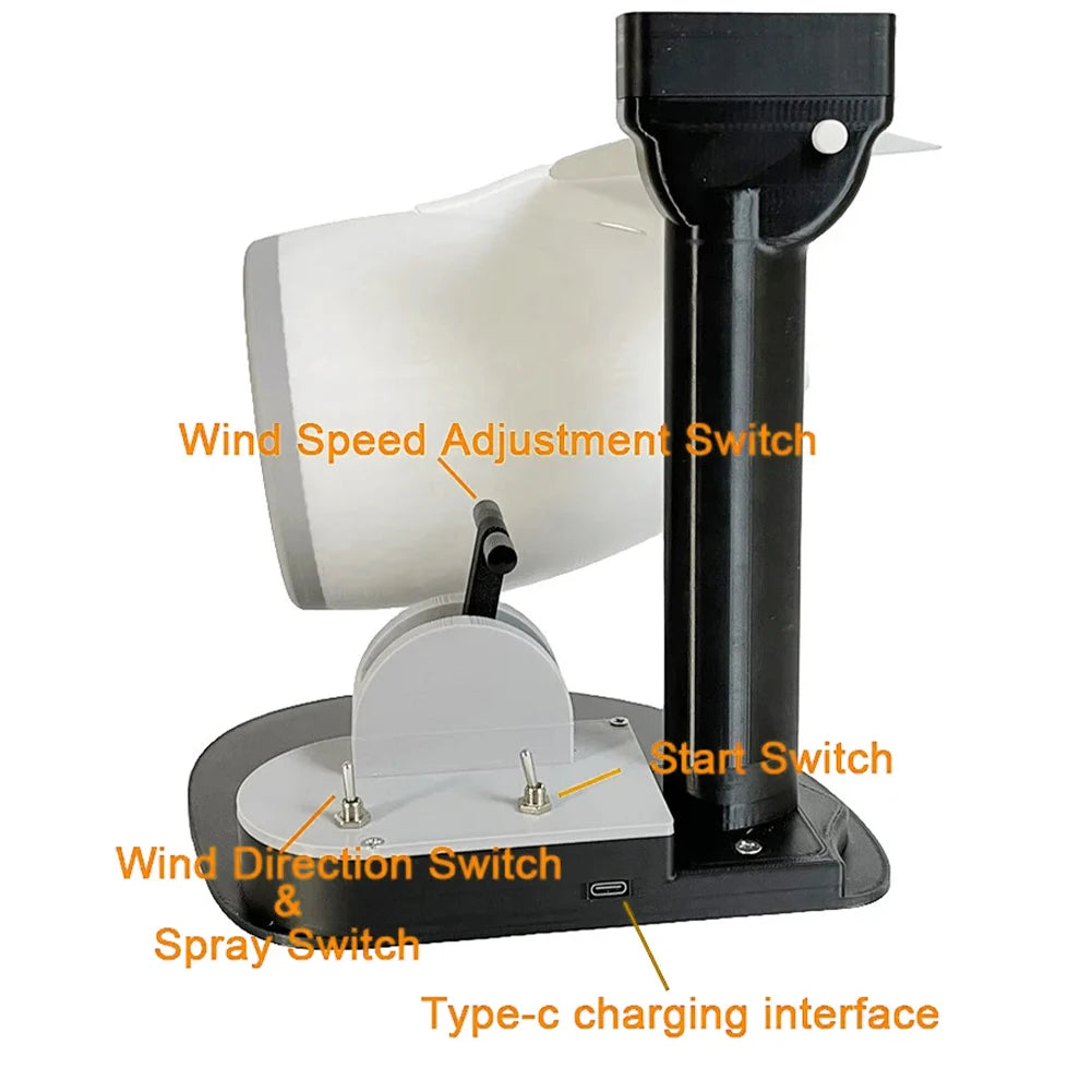 Functional USB Desk Fan with Jet Engine Style Humidifier Mist Function and LED Tail Flame Light for Ambient Airflow