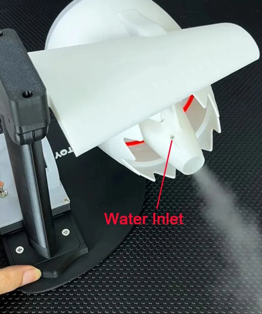 Functional USB Desk Fan with Jet Engine Style Humidifier Mist Function and LED Tail Flame Light for Ambient Airflow