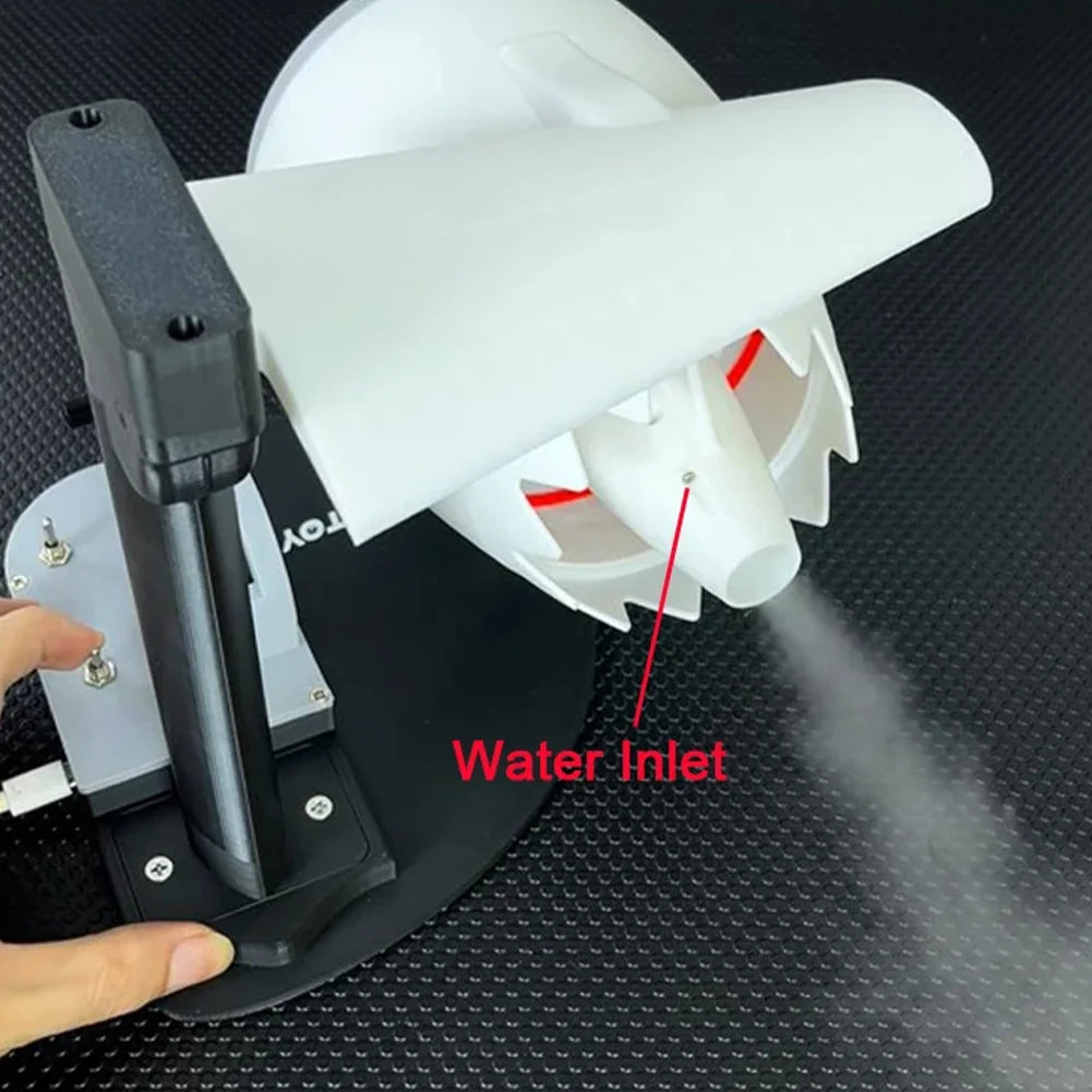 Functional USB Desk Fan with Jet Engine Style Humidifier Mist Function and LED Tail Flame Light for Ambient Airflow