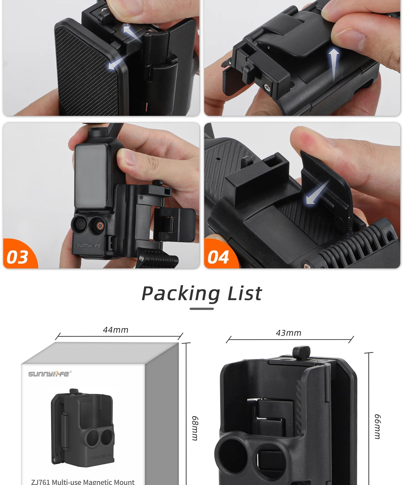 Base d'adaptateur magnétique DJI Pocket 3 – Accessoire de fixation rapide pour caméra