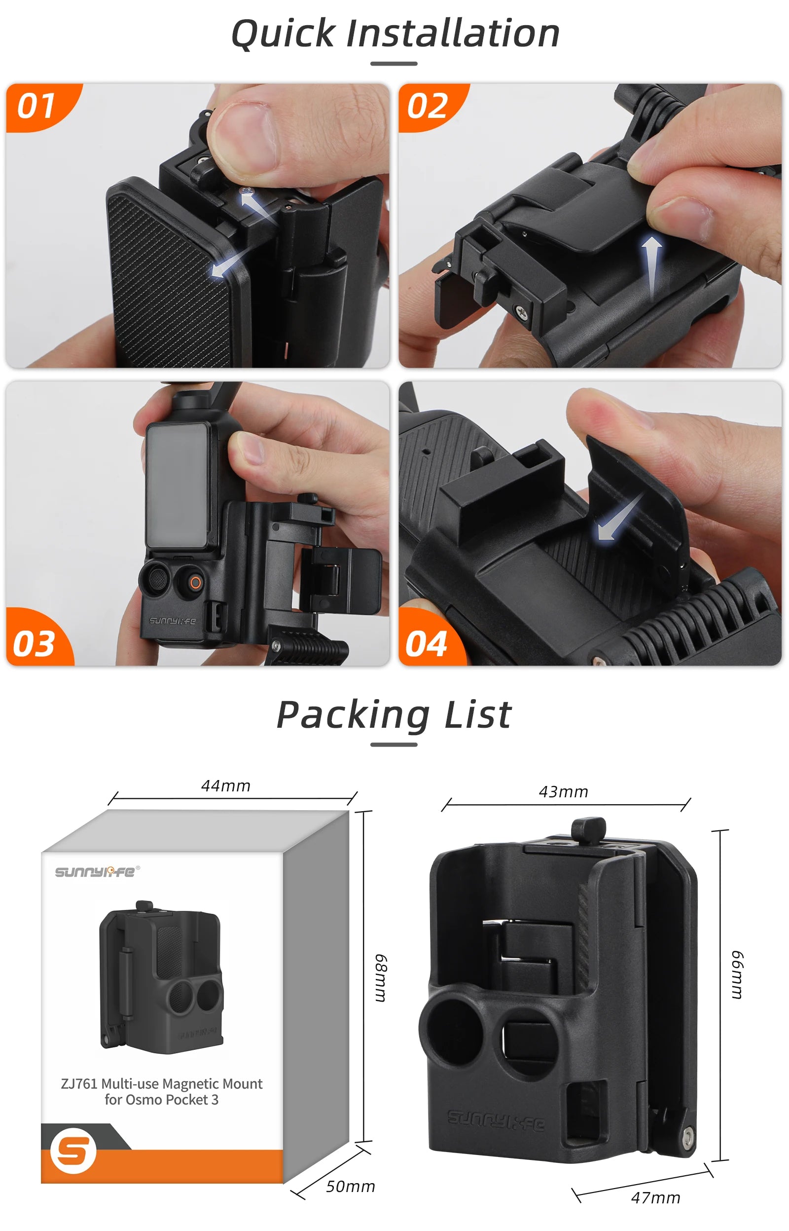 Base d'adaptateur magnétique DJI Pocket 3 – Accessoire de fixation rapide pour caméra